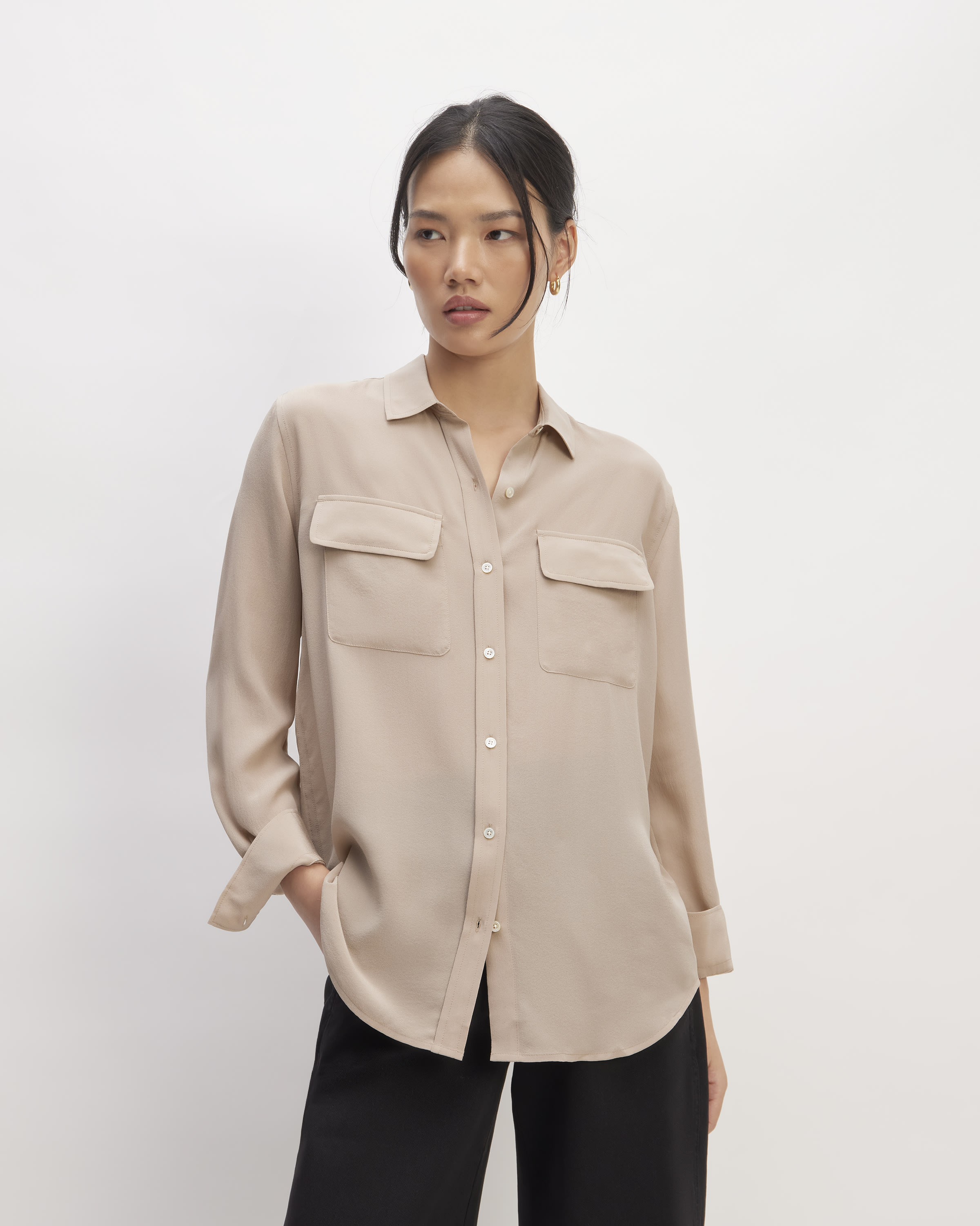 The Washable Clean Silk Two-Pocket Relaxed Shirt Burnt Sugar – Everlane