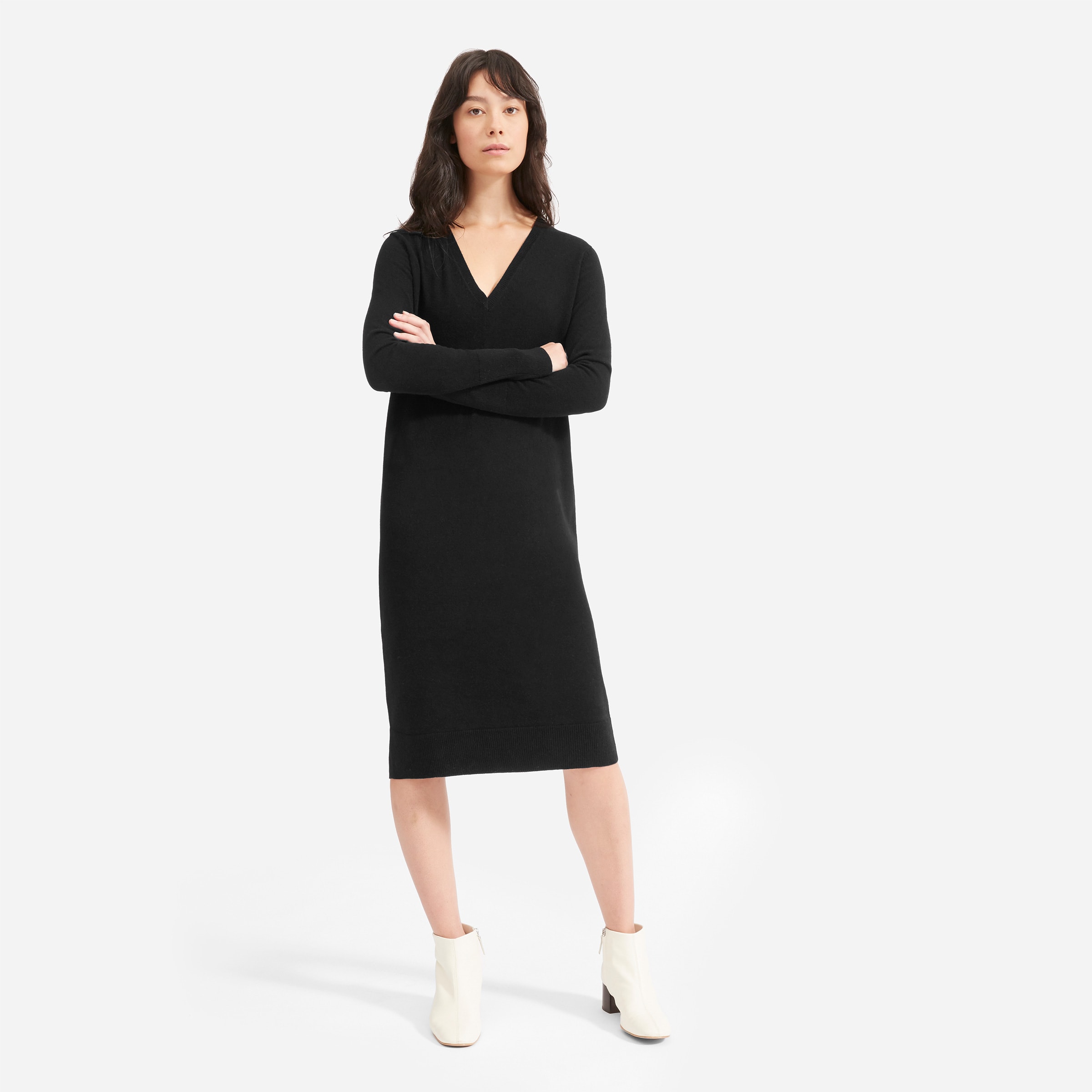 The Cashmere V-Neck Midi Dress Black – Everlane