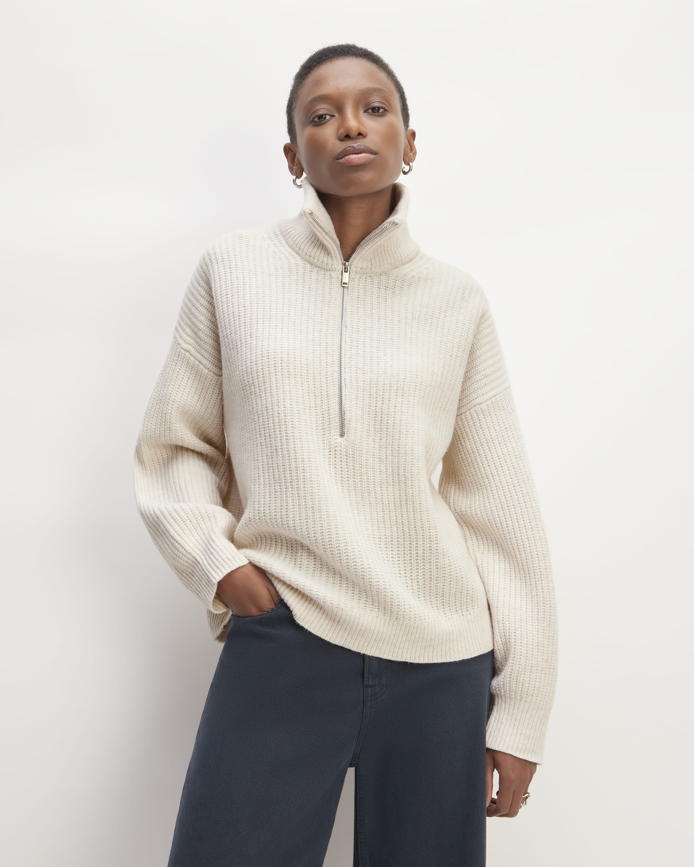 The Felted Merino Half-Zip Sweater Heathered Oat – Everlane