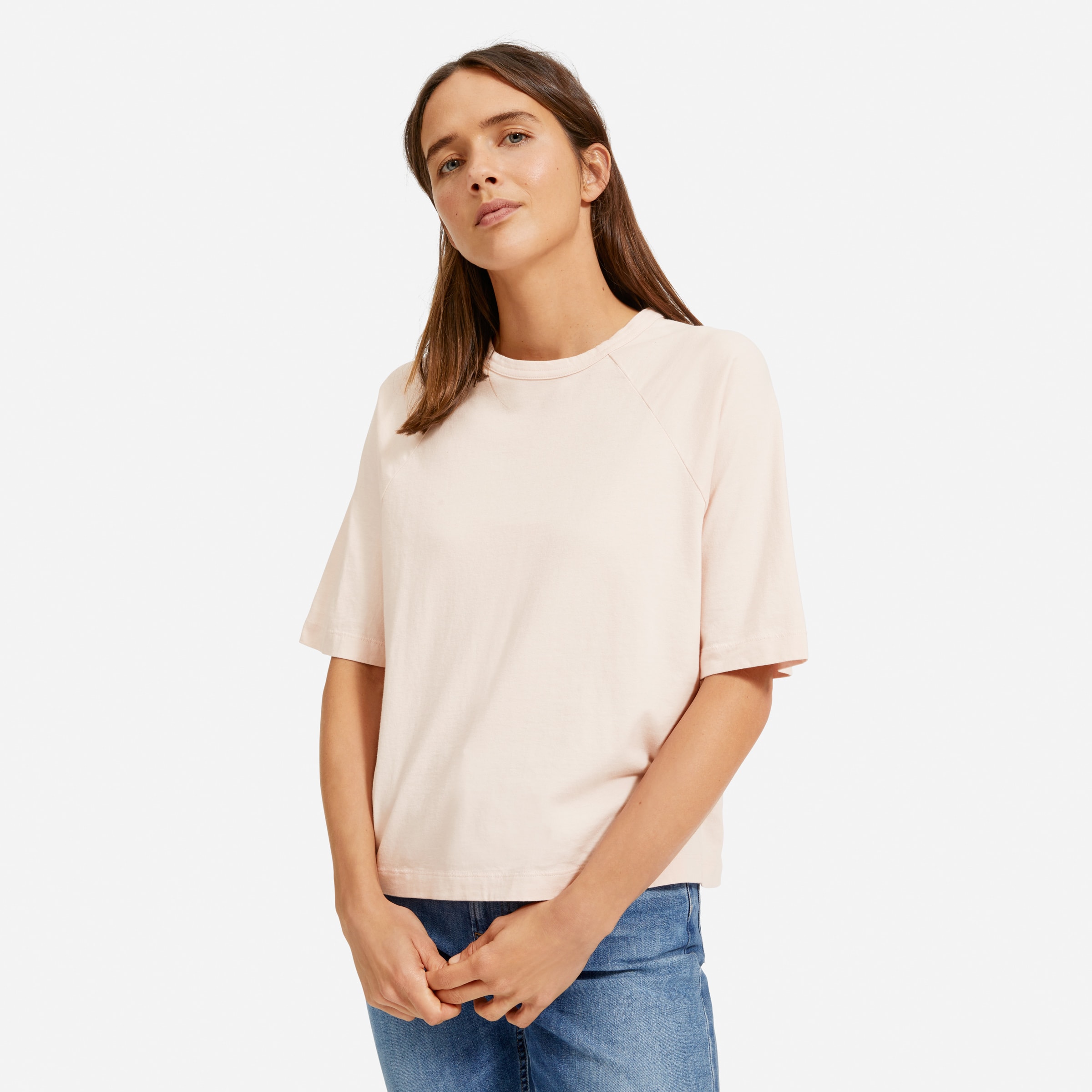 Only Petite Exclusive Contrast Raglan T-Shirt in White and Pink