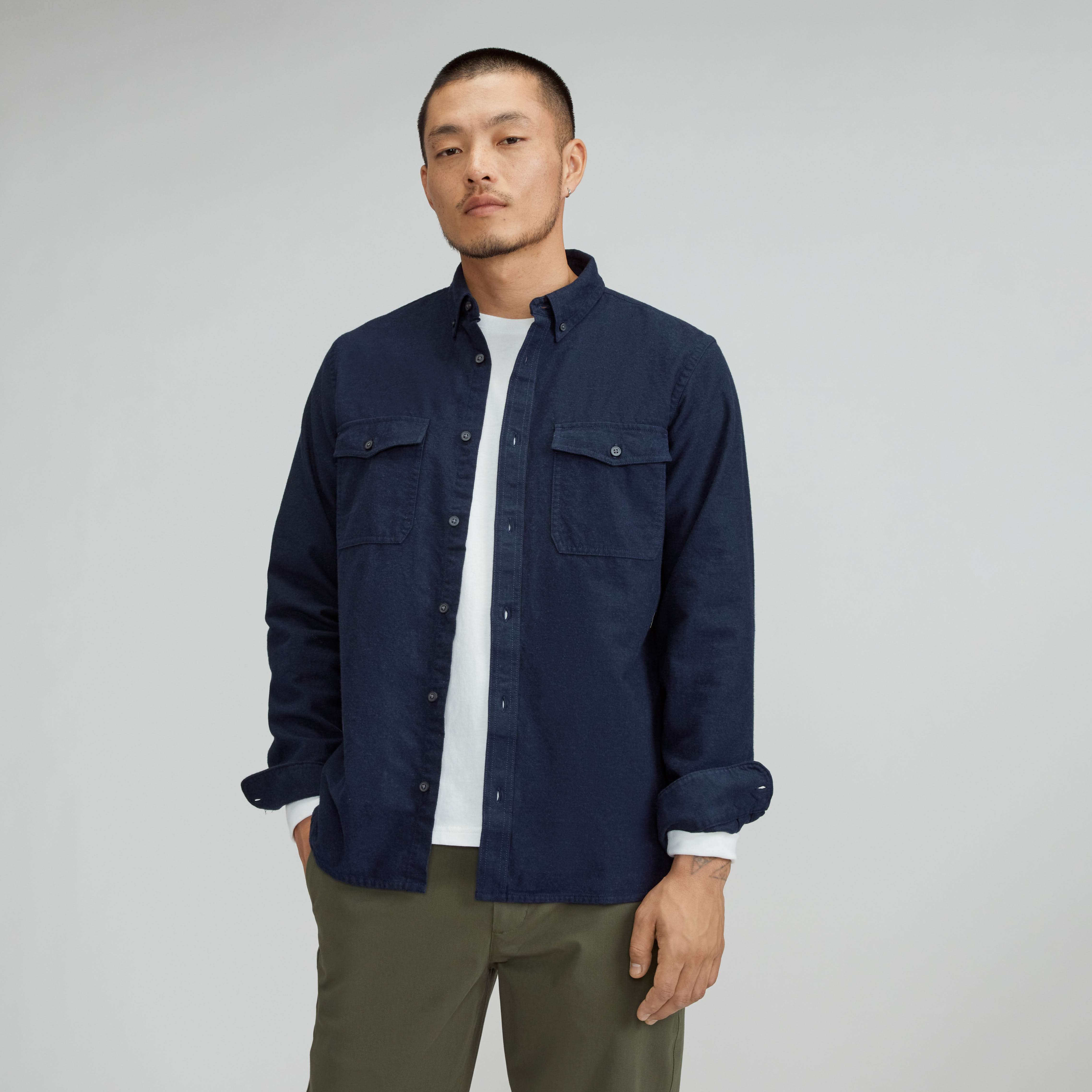 The Brushed Flannel Shirt Heather Navy – Everlane