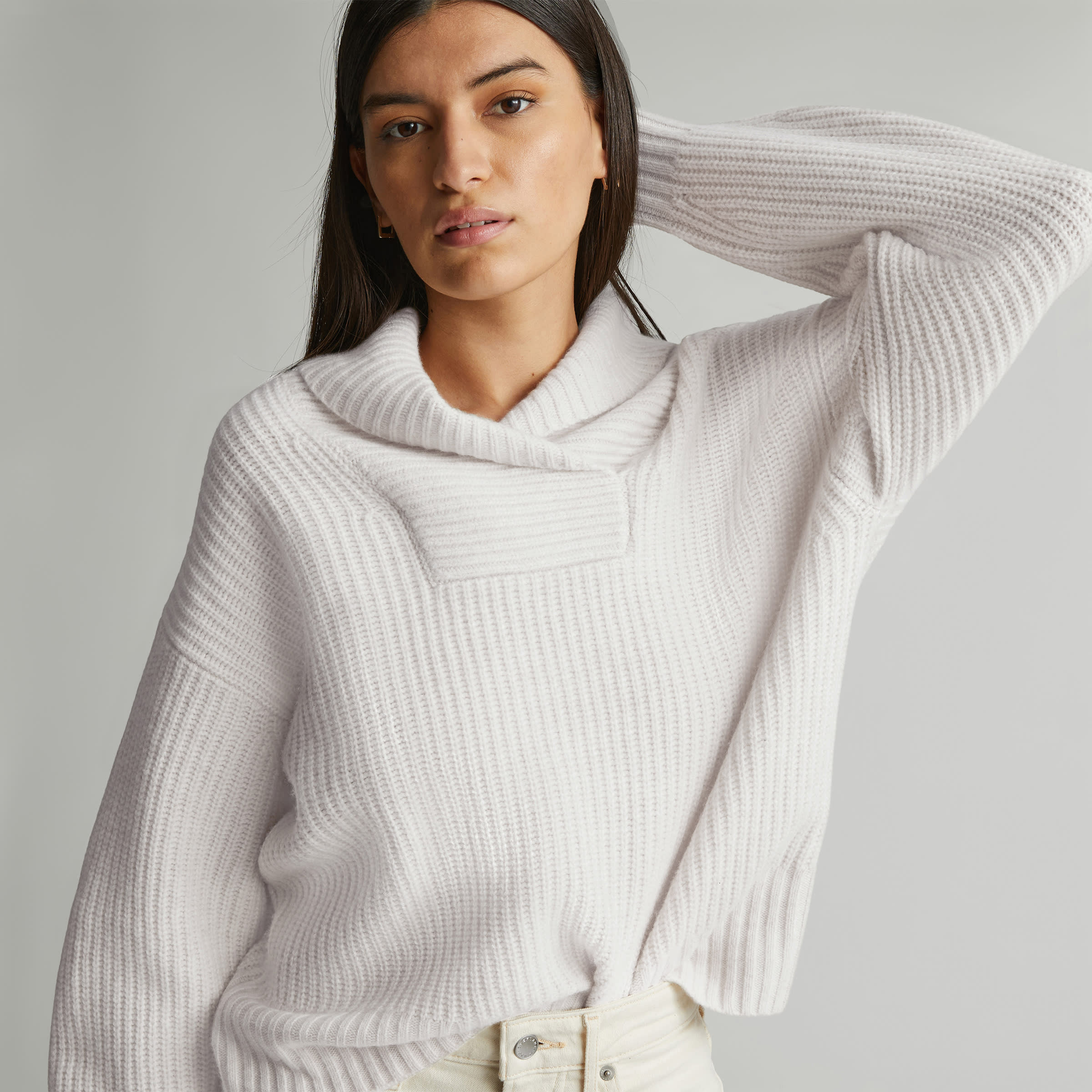 The Felted Merino Shawl Collar Sweater Heathered Oat Everlane 9244