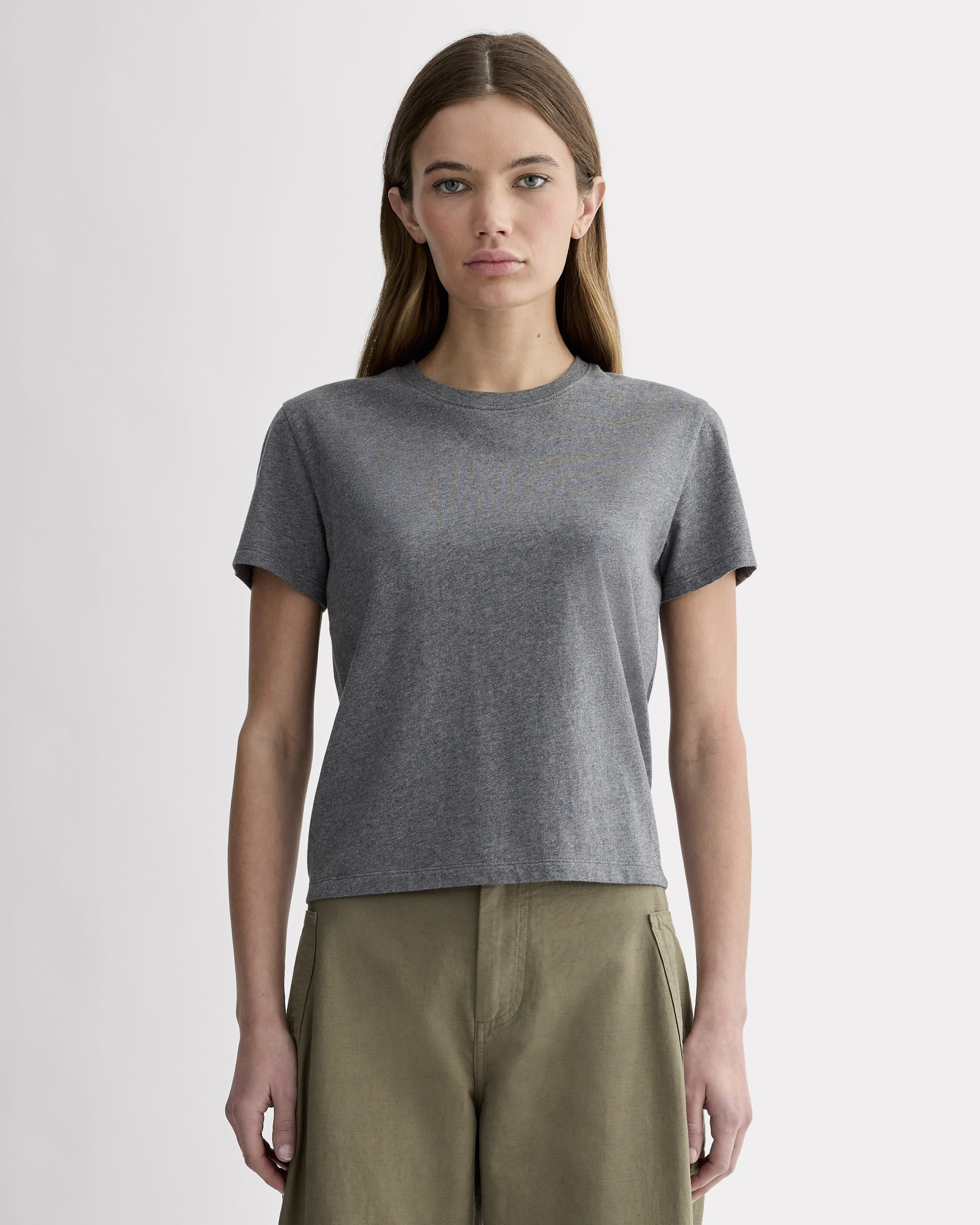 The Box-Cut Tee in Essential Cotton Heathered Charcoal