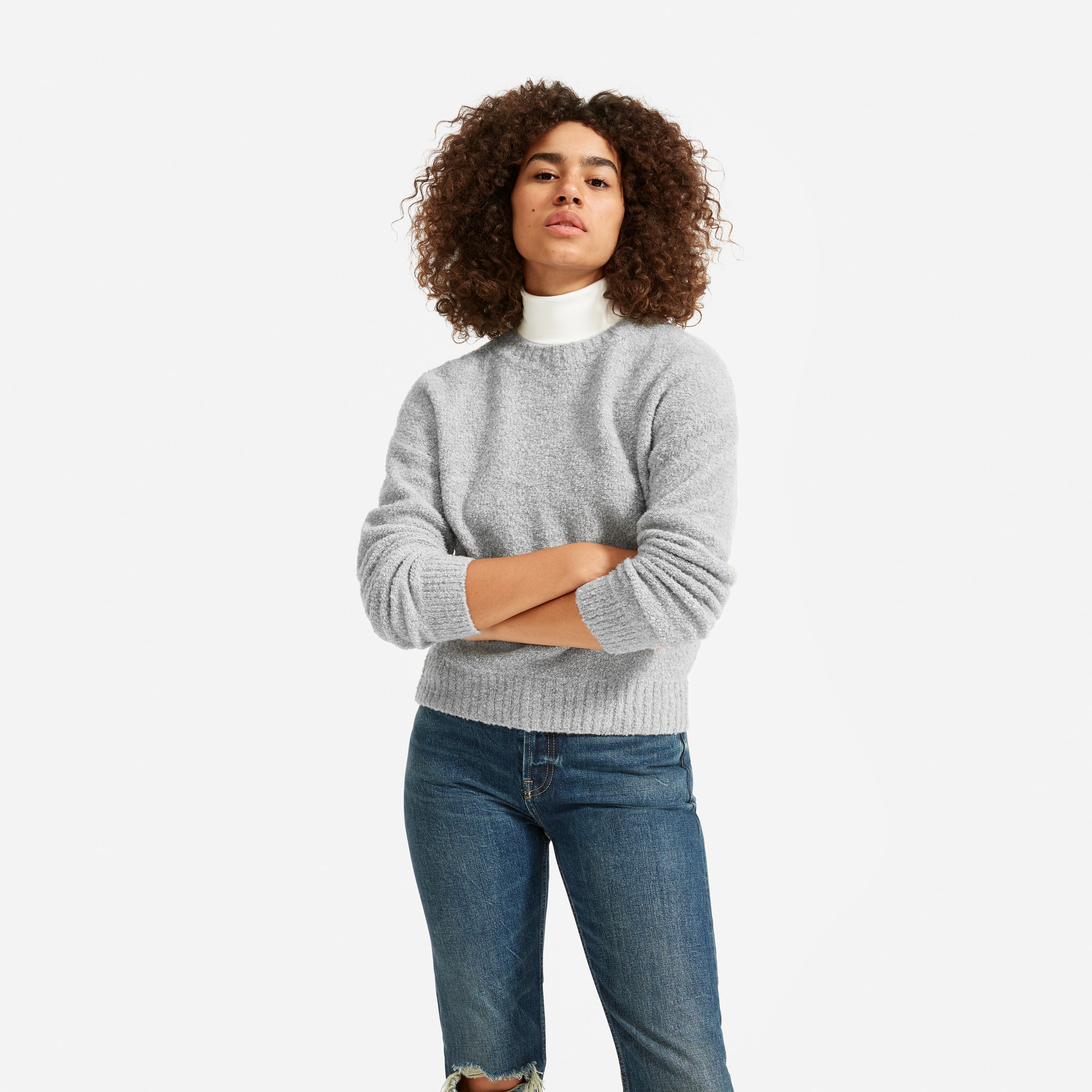 The Teddy Crew Neck Sweater Heathered Grey – Everlane