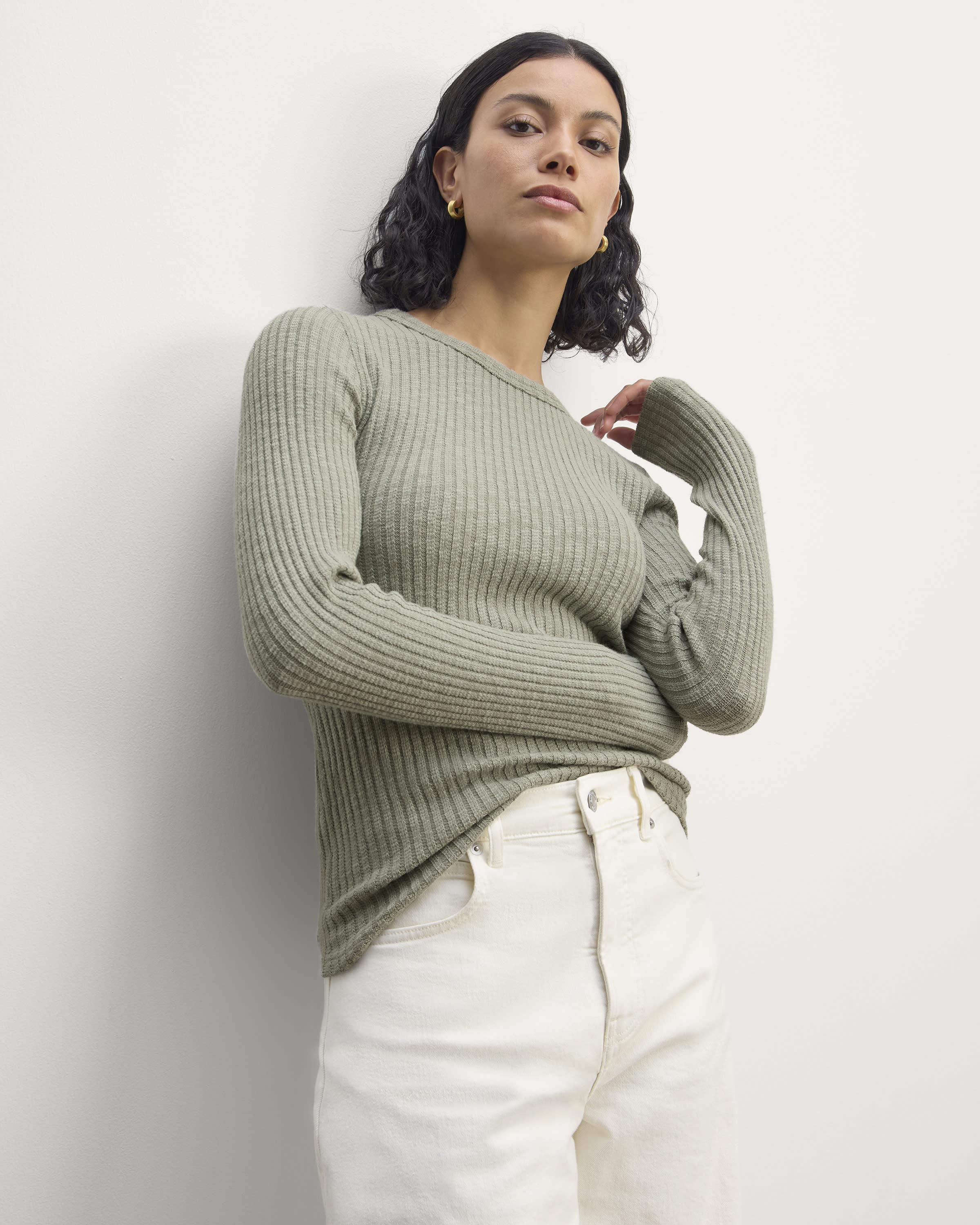 The Cozy-Rib Long-Sleeve Tee Sage Green – Everlane