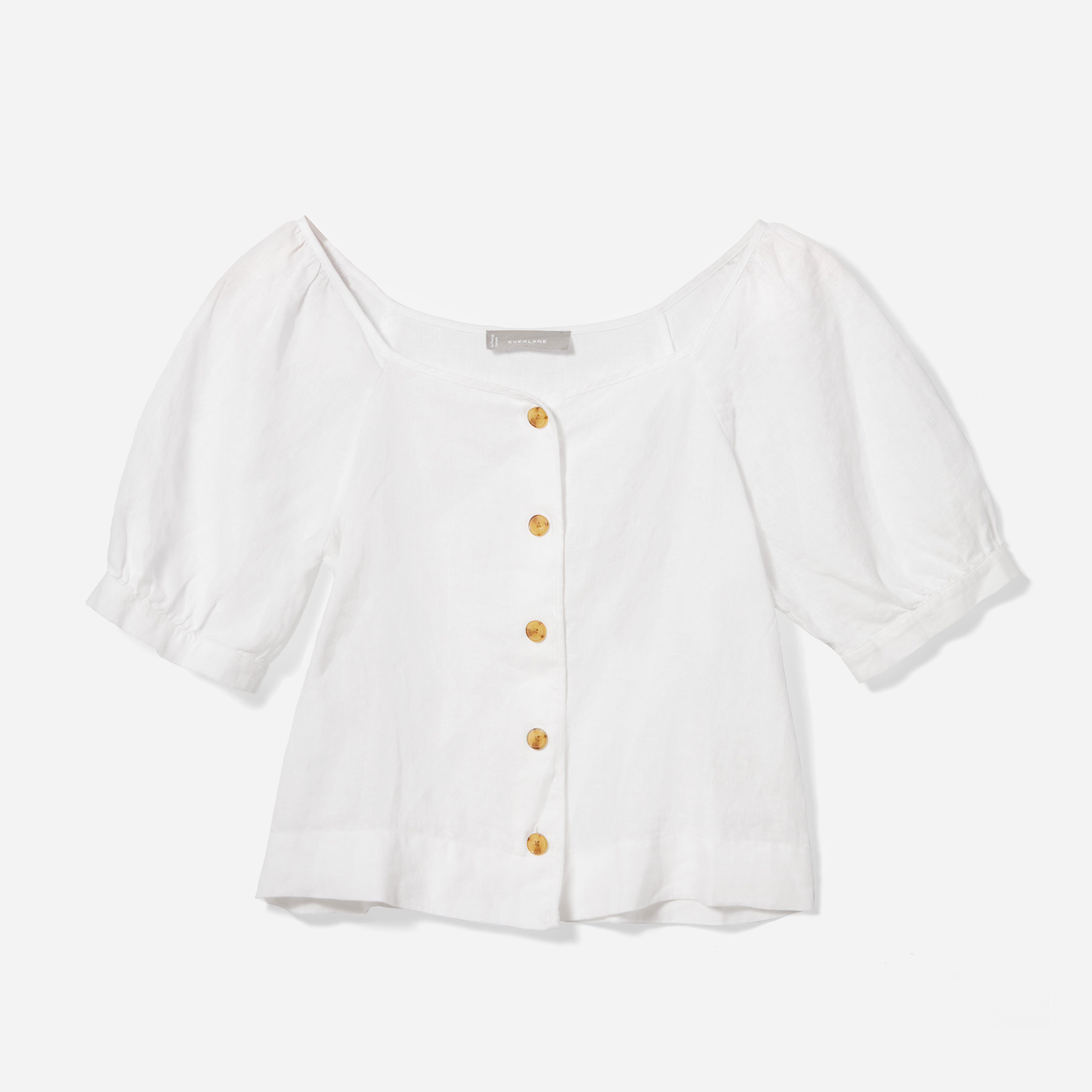 The Linen Puff-Sleeve Top White – Everlane