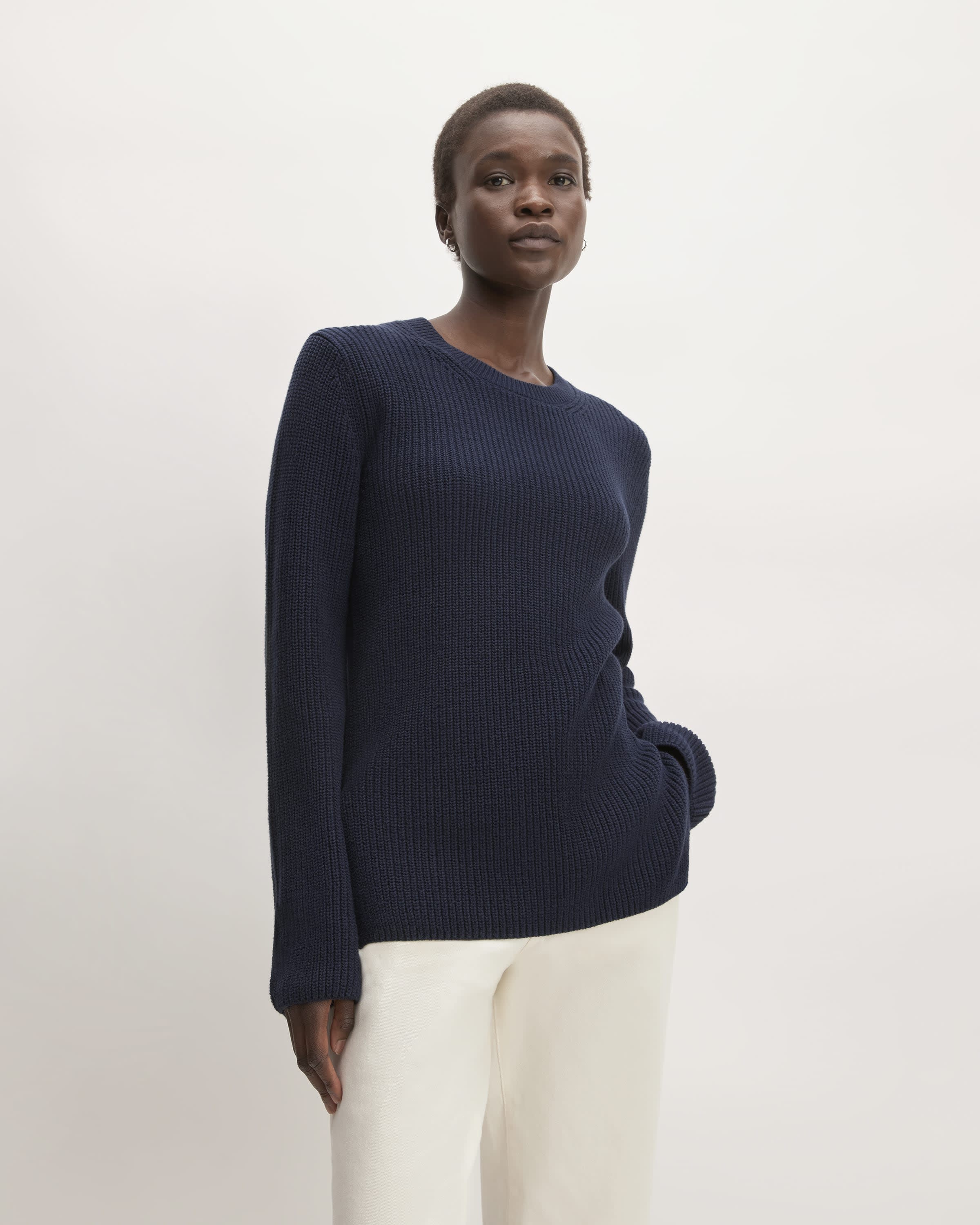 The Organic Cotton Slim Crew Sweater Navy – Everlane