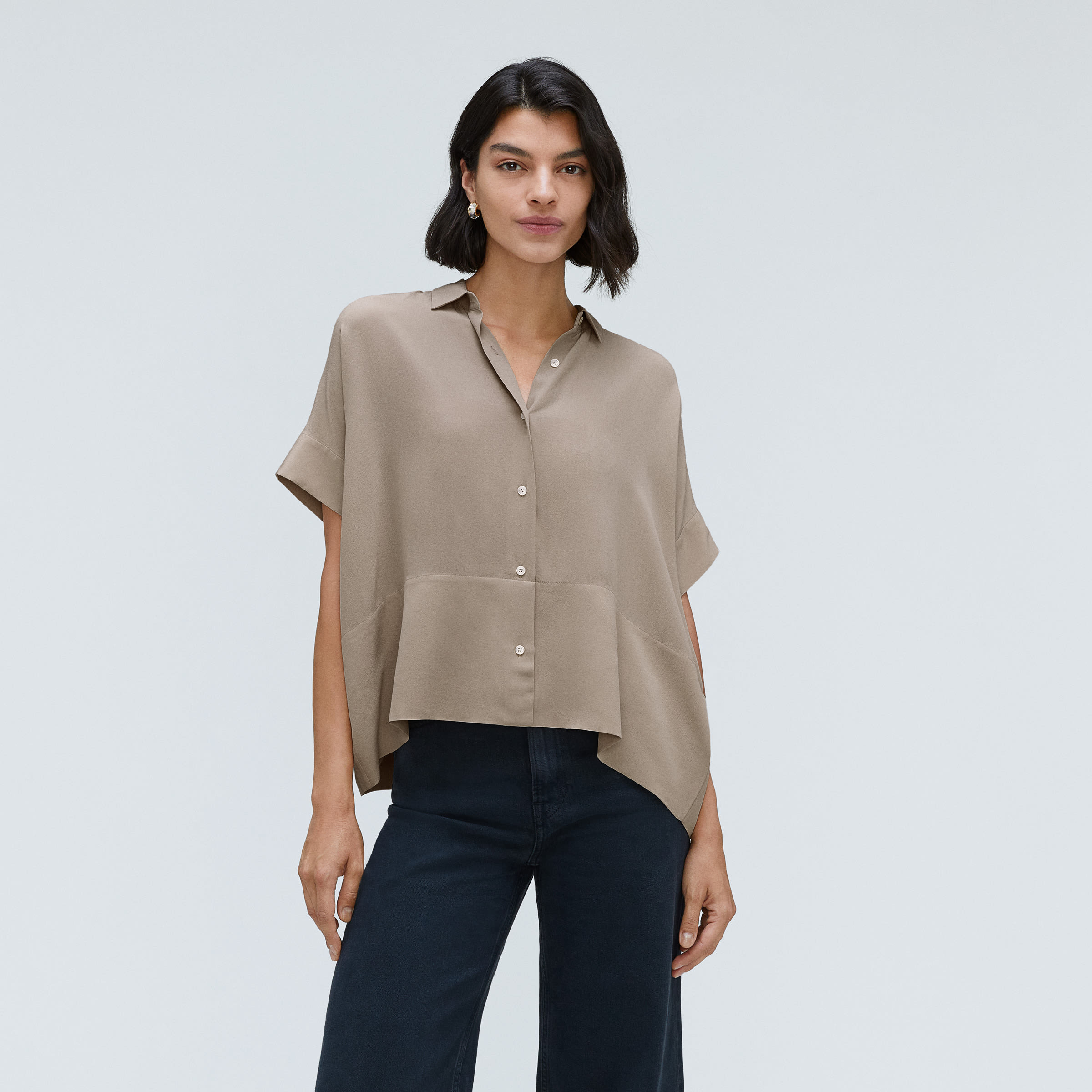 The Clean Silk Short-Sleeve Square Shirt Burnt Sugar – Everlane