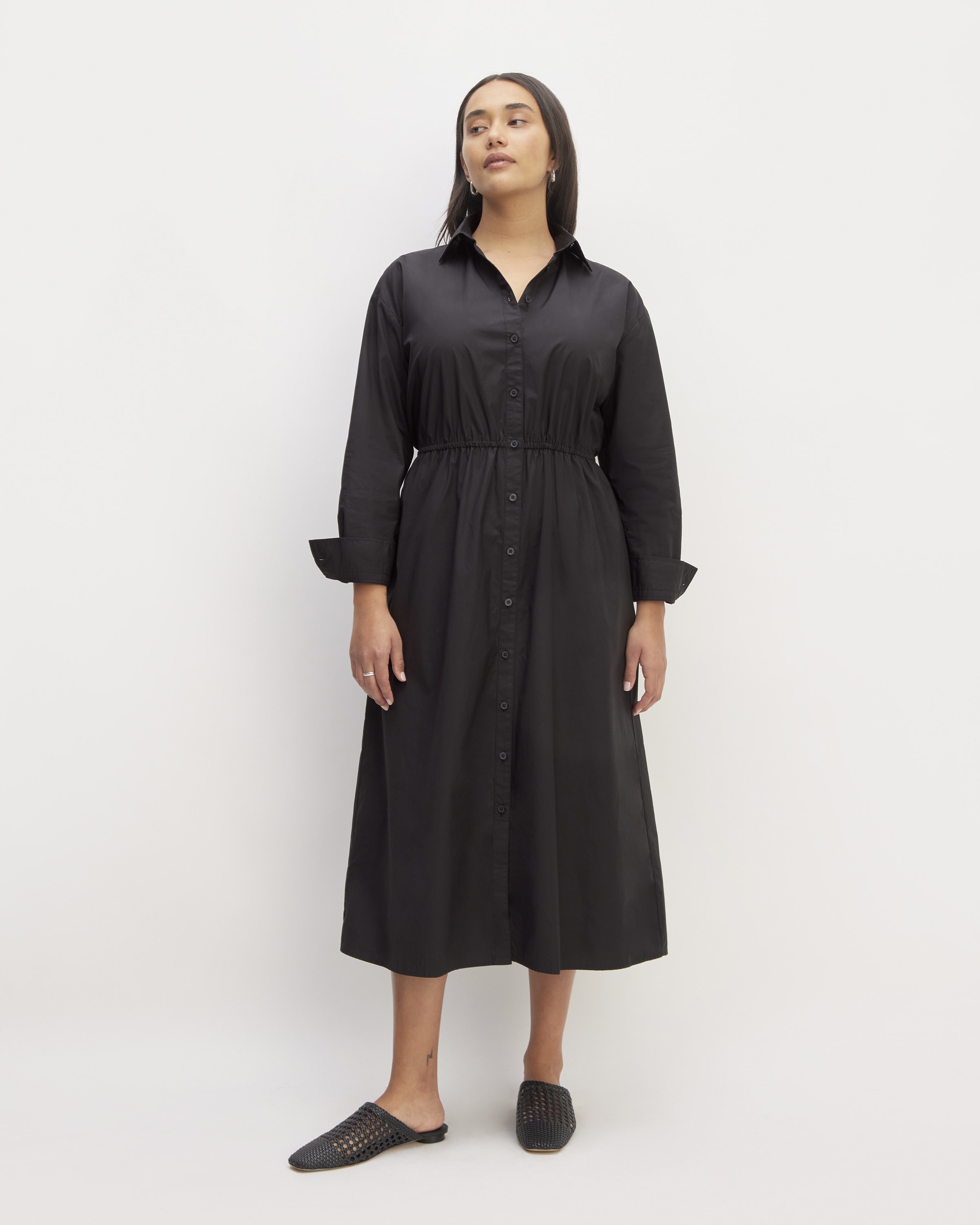 The Supima® Cotton Midi Shirt Dress Black – Everlane
