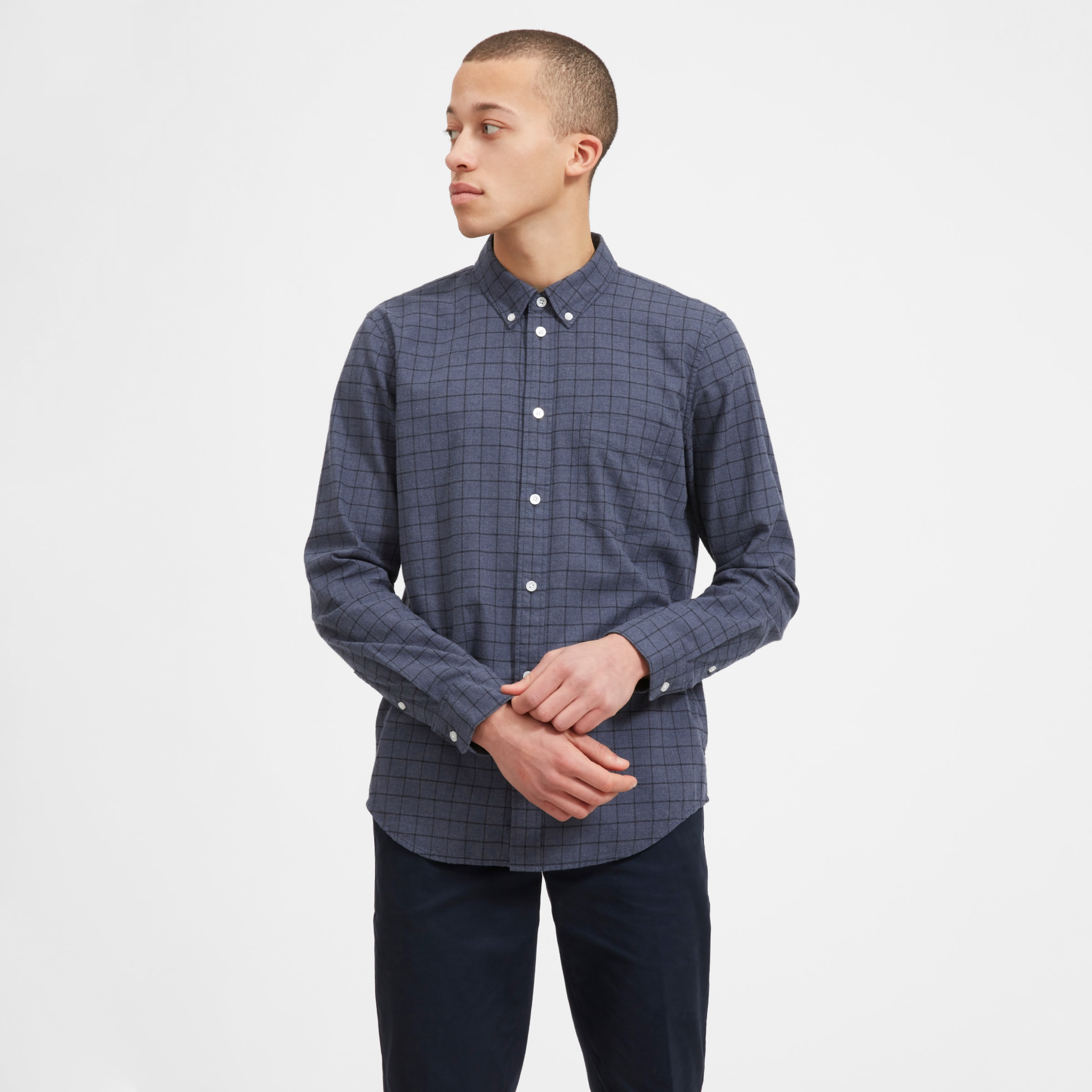 The Brushed Flannel Shirt Mid Blue Windowpane – Everlane