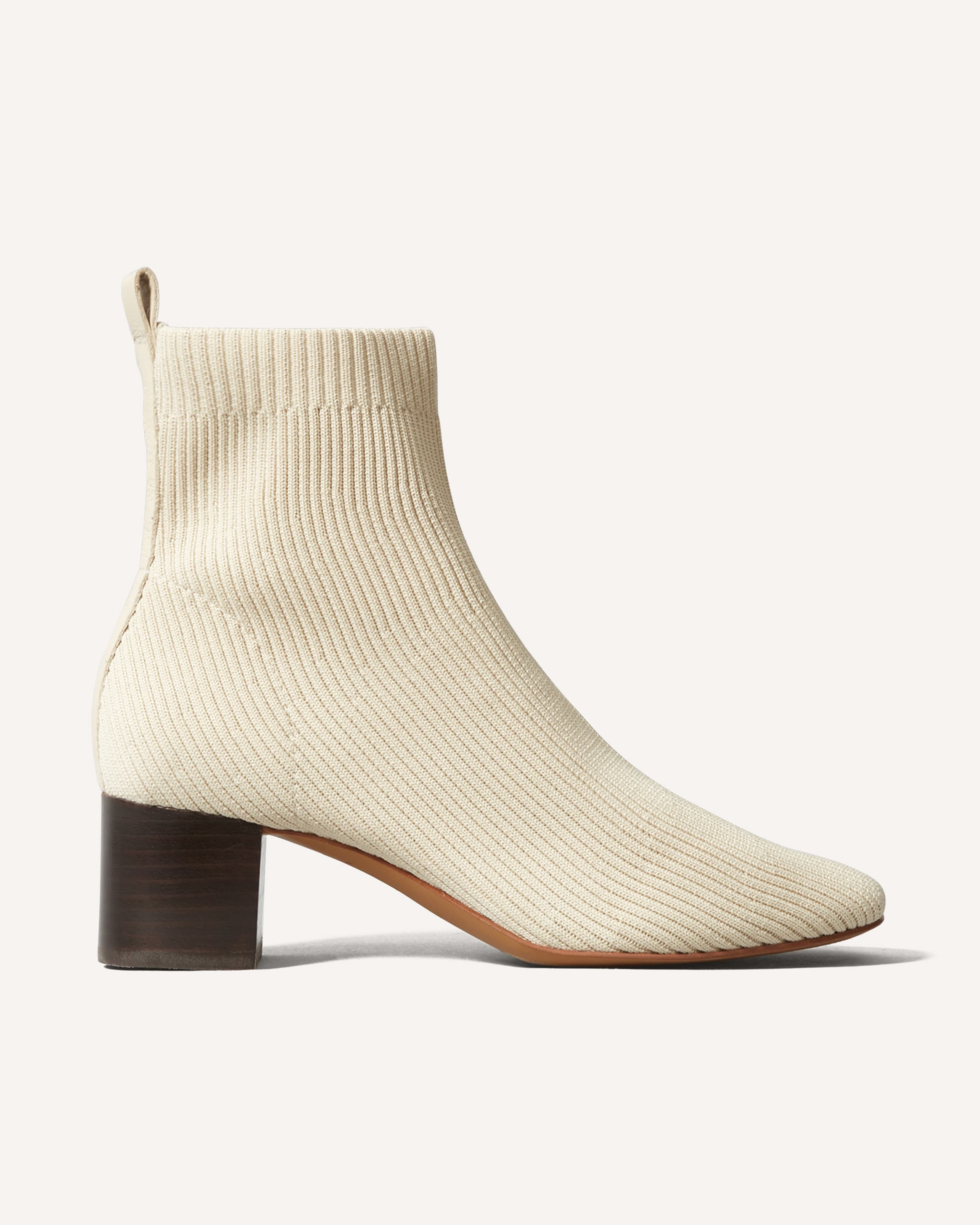 NEW Everlane store Ribbed Knit Sock Heeled Ankle Boot Bone White