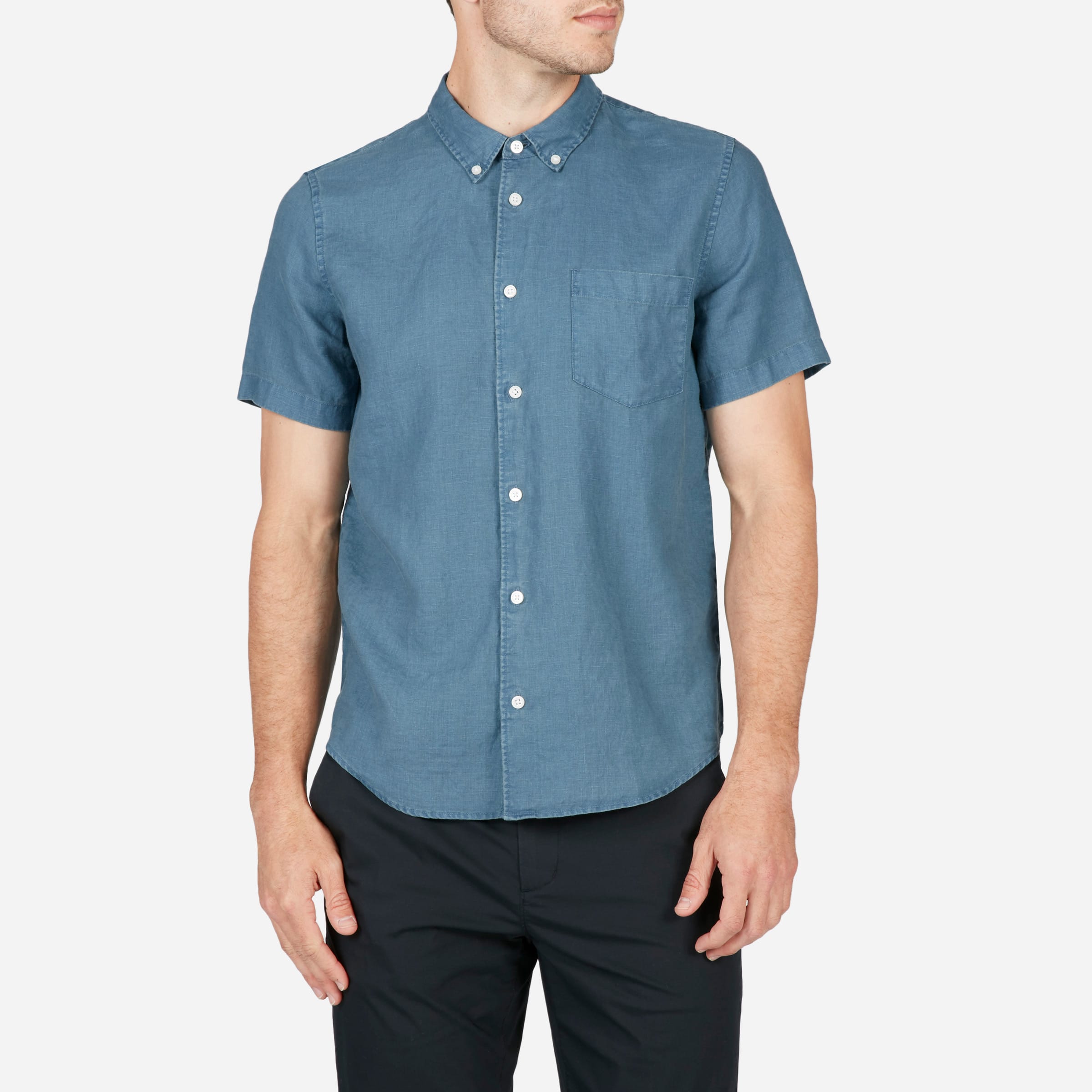 The Linen Short-Sleeve Slim Fit Shirt Medium Indigo – Everlane
