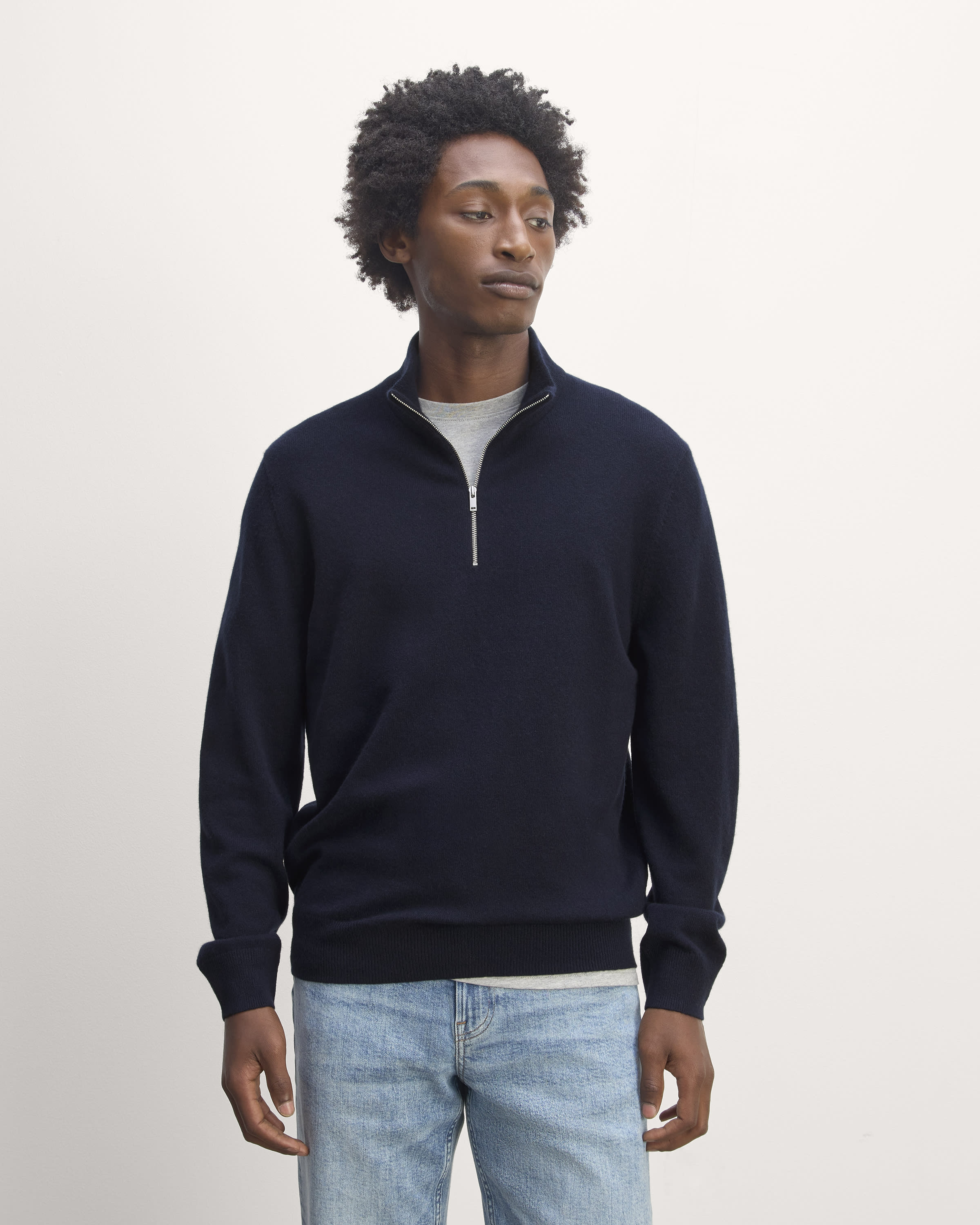 Men's Lugano Stripe Quarter Zip Cashmere Sweater in Navy