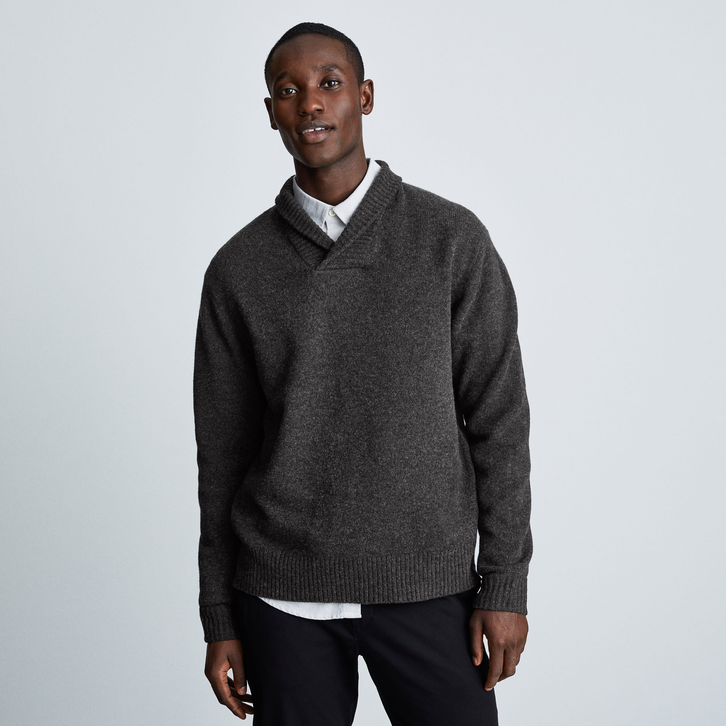 merino wool shawl collar sweater