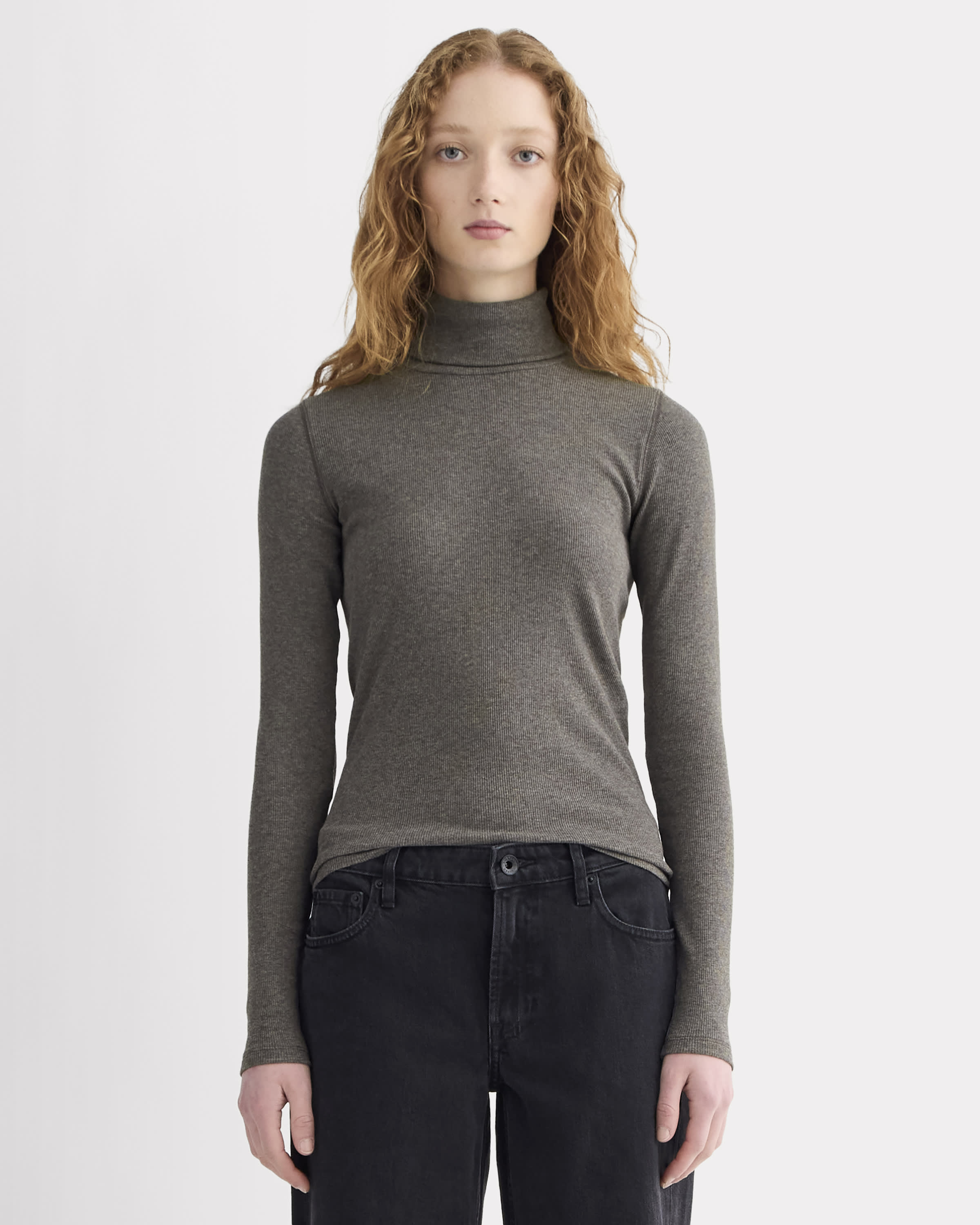 The Luxe Rib Turtleneck Washed Heathered Fatigue – Everlane