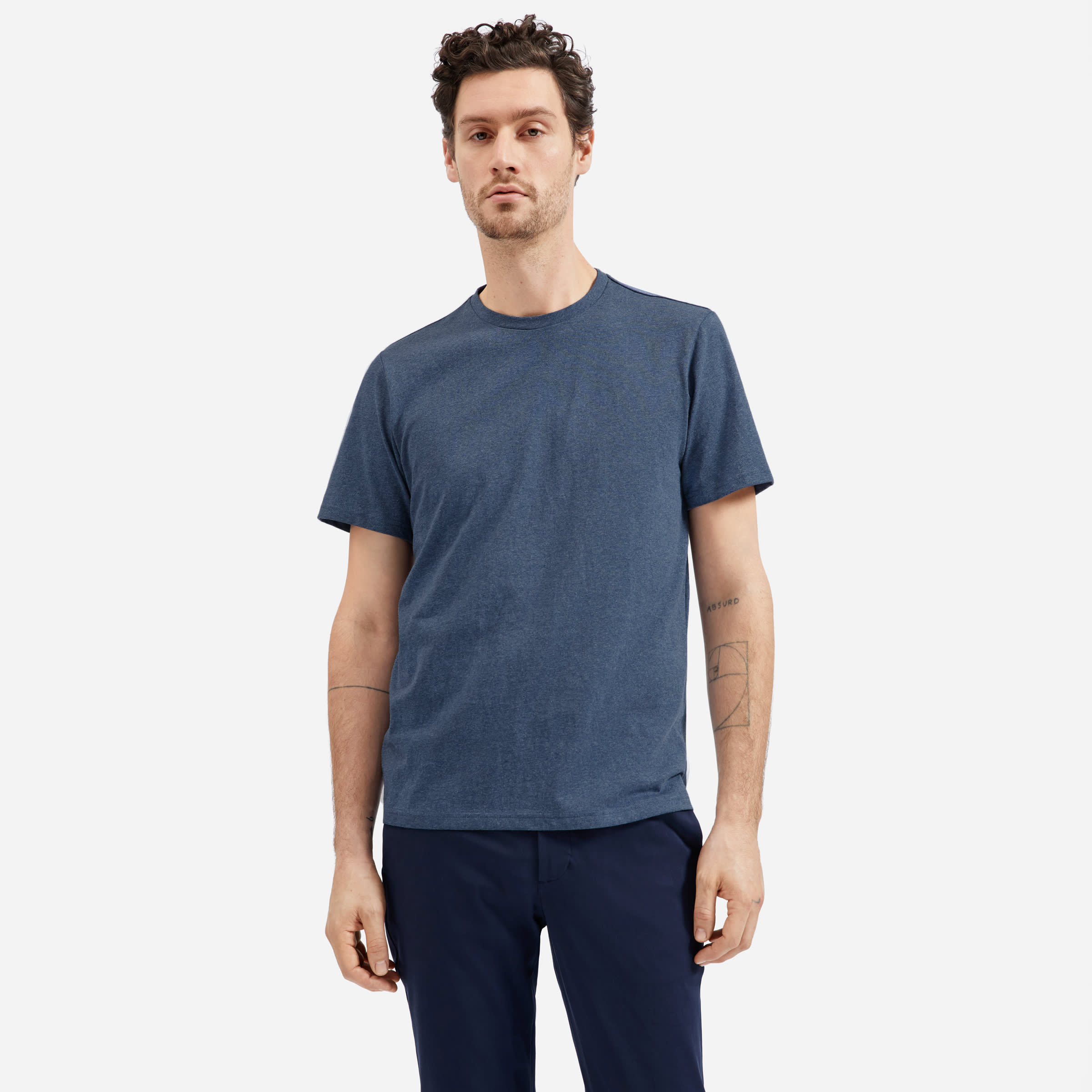 The Premium-Weight Crew | Uniform Mid Heathered Blue – Everlane