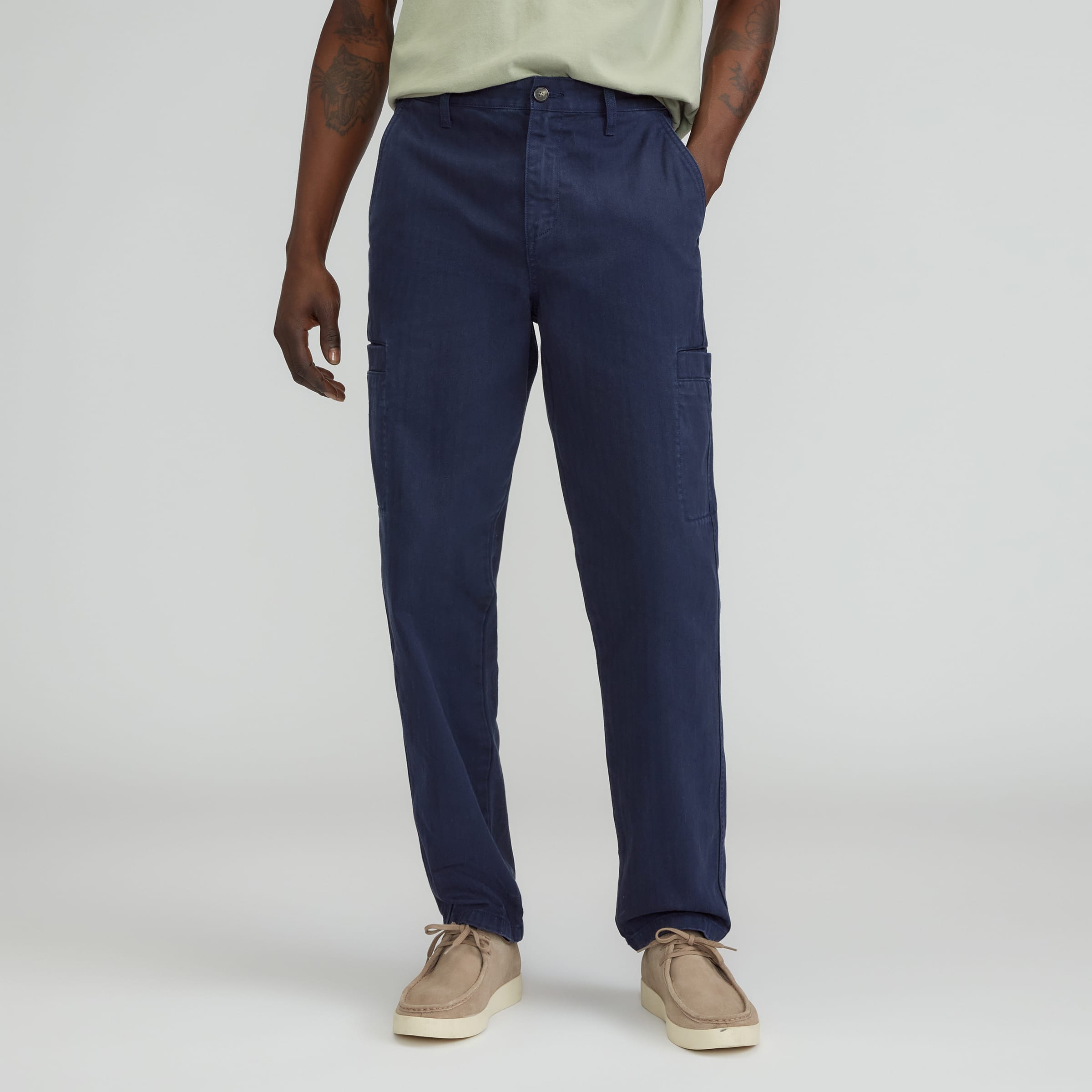 The Structured Cotton Belted Pant Navy – Everlane