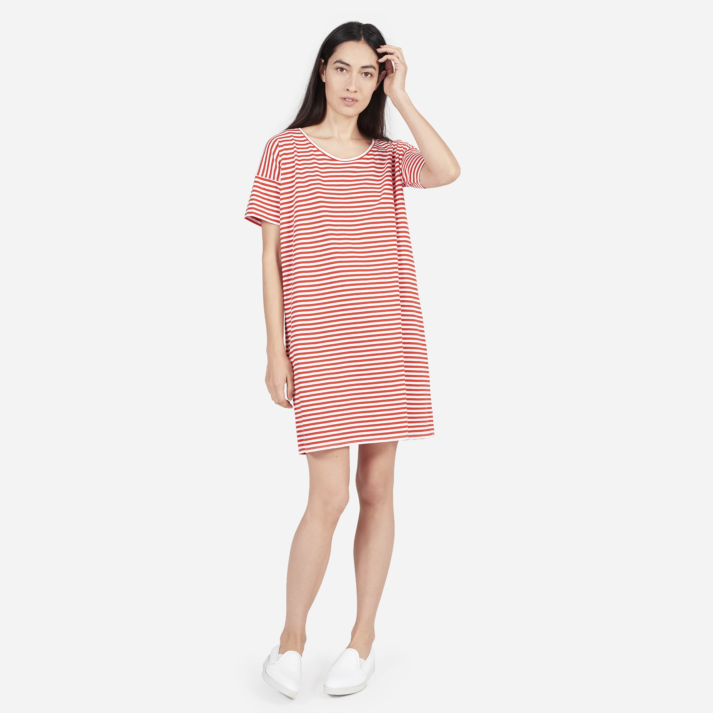 The Cotton Striped Tee Dress White / Red Stripe – Everlane