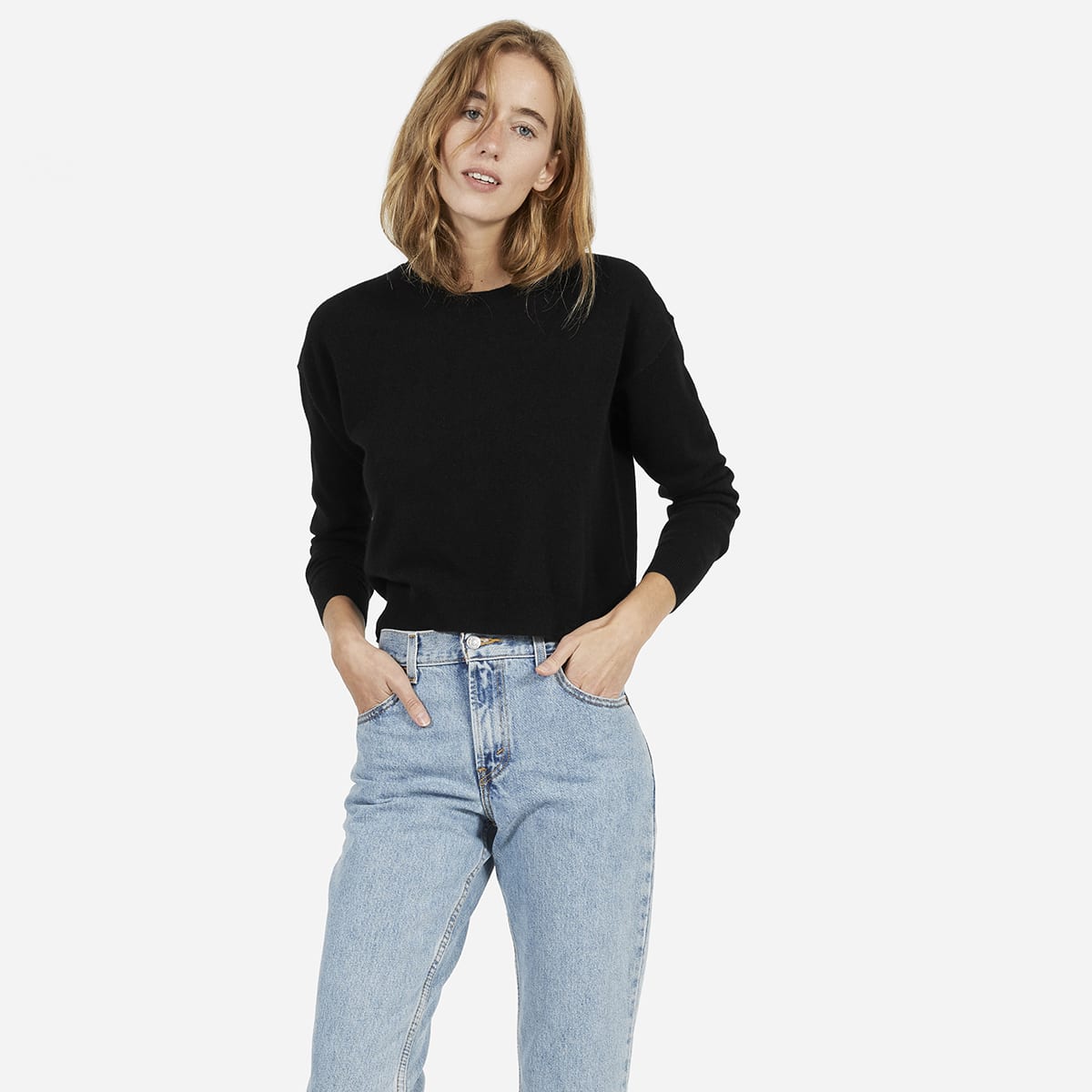 The Cashmere Cropped Crew Black – Everlane