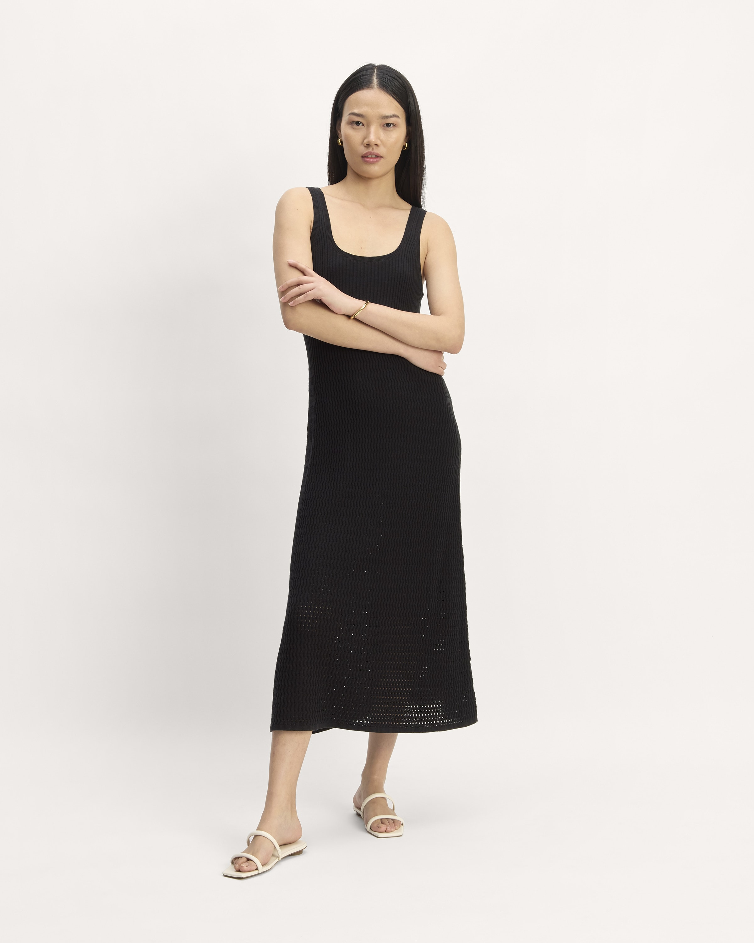 The Crochet Knit Tank Dress Black Everlane