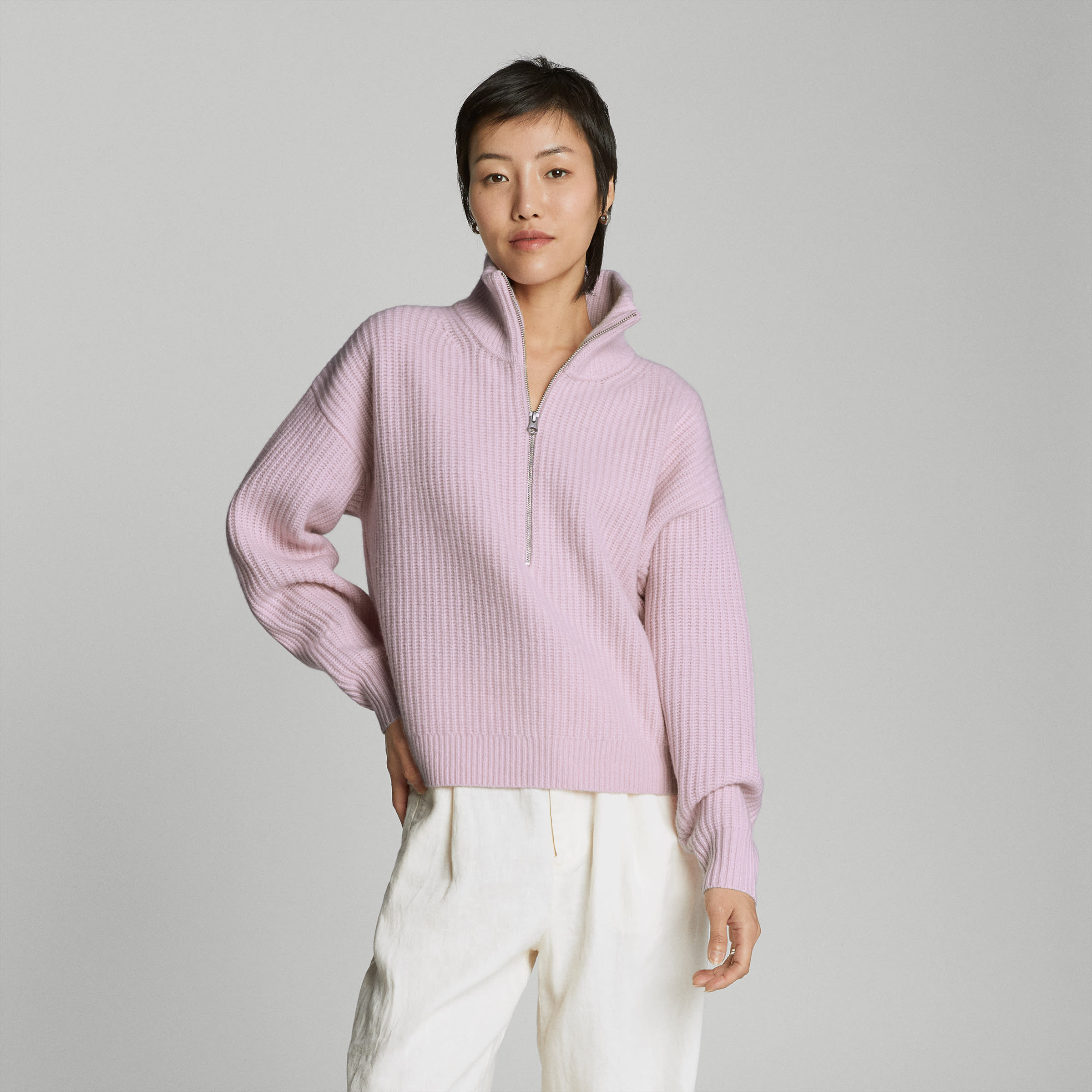 The Felted Merino HalfZip Sweater Light Lilac Everlane