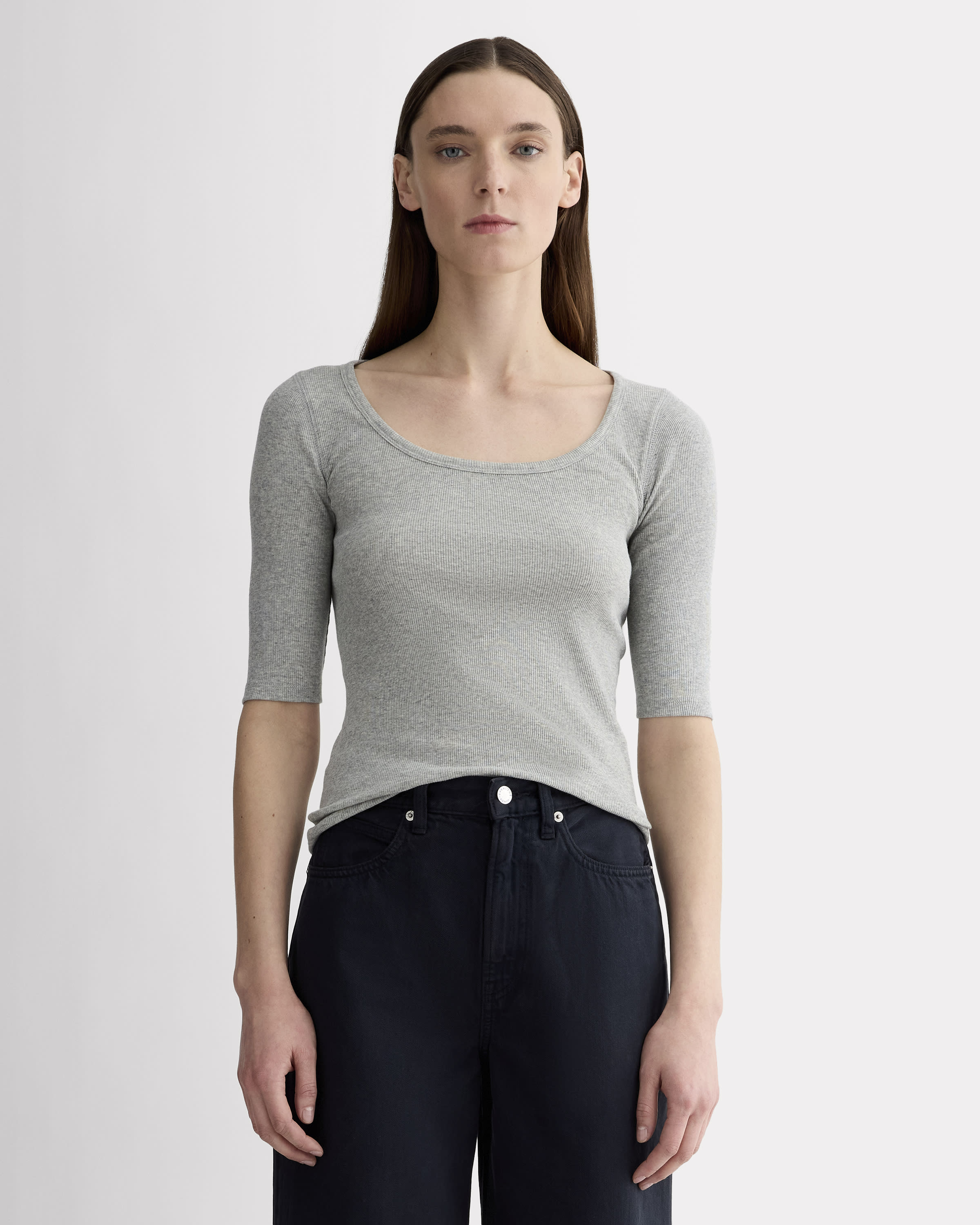 The Luxe Rib Scoop-Neck Tee Heathered Grey – Everlane