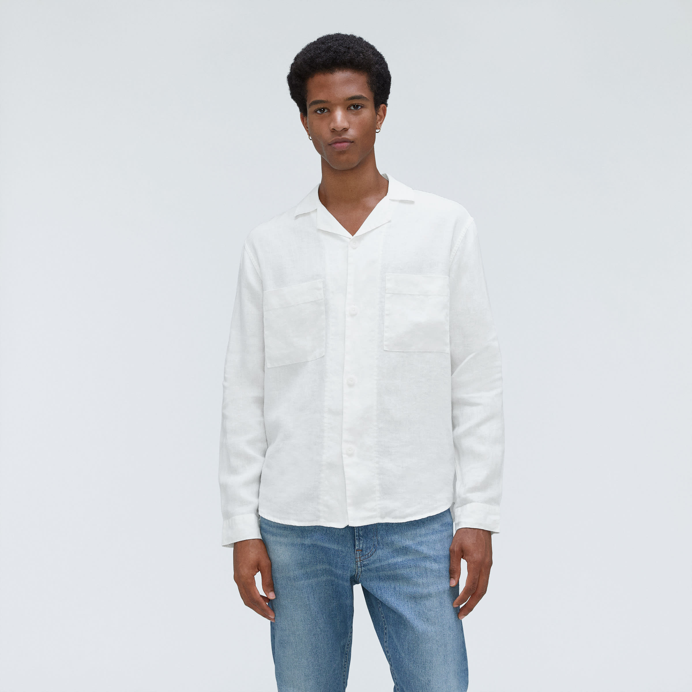 The Long Sleeve Linen Camp Shirt White – Everlane