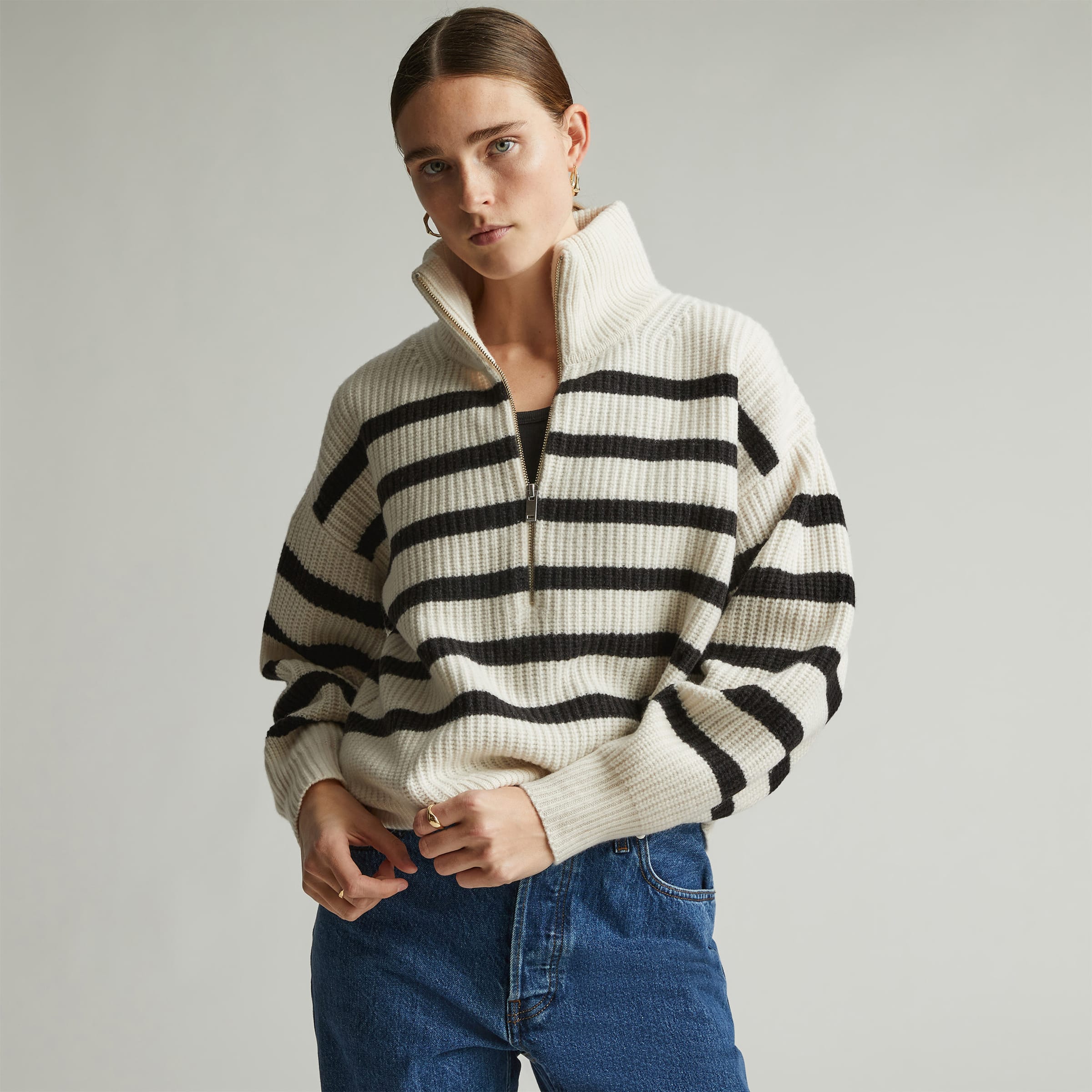 The Felted Merino Half-Zip Sweater Heathered Oat – Everlane