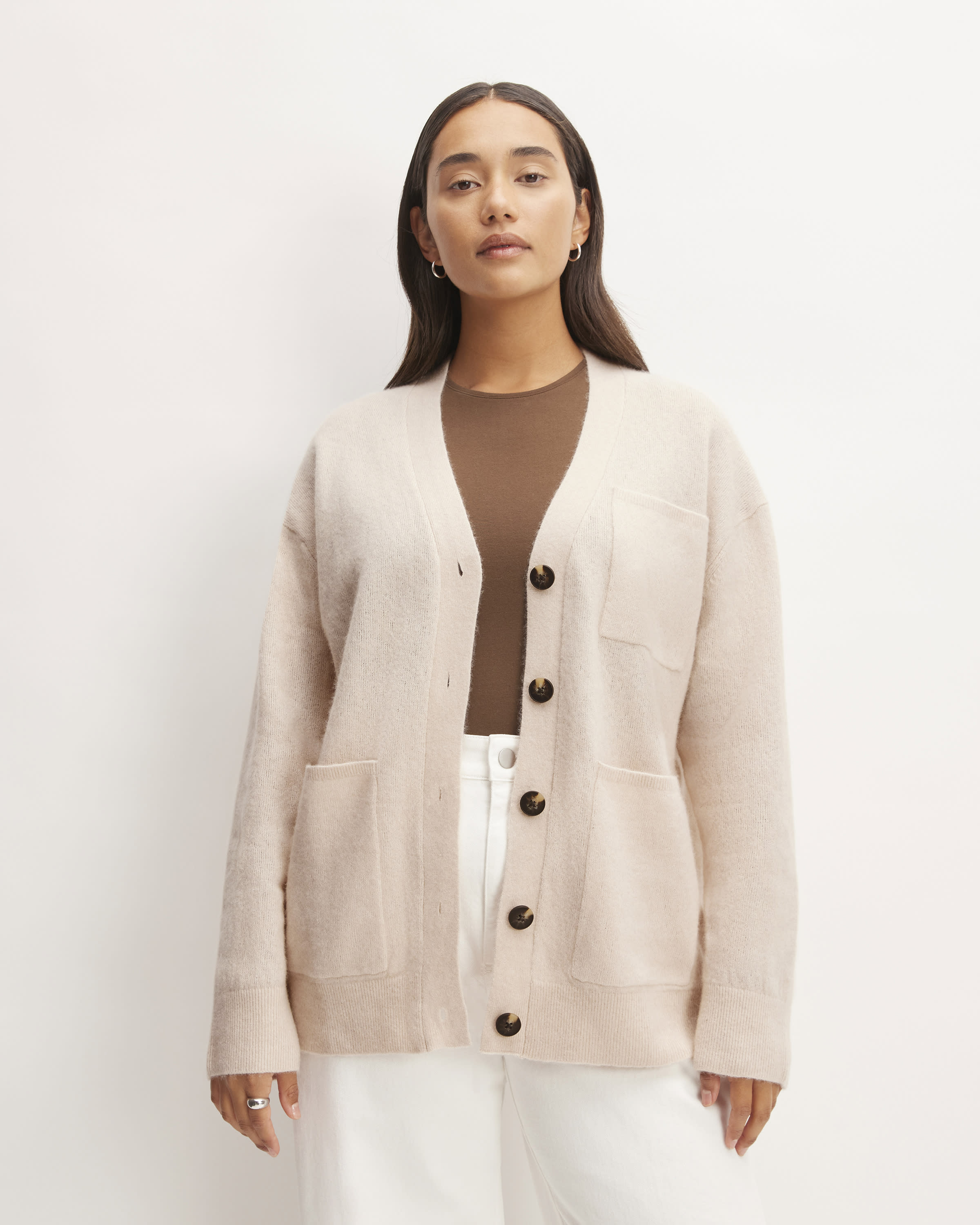 The Cozy-Stretch Relaxed Cardigan Whisper Pink – Everlane