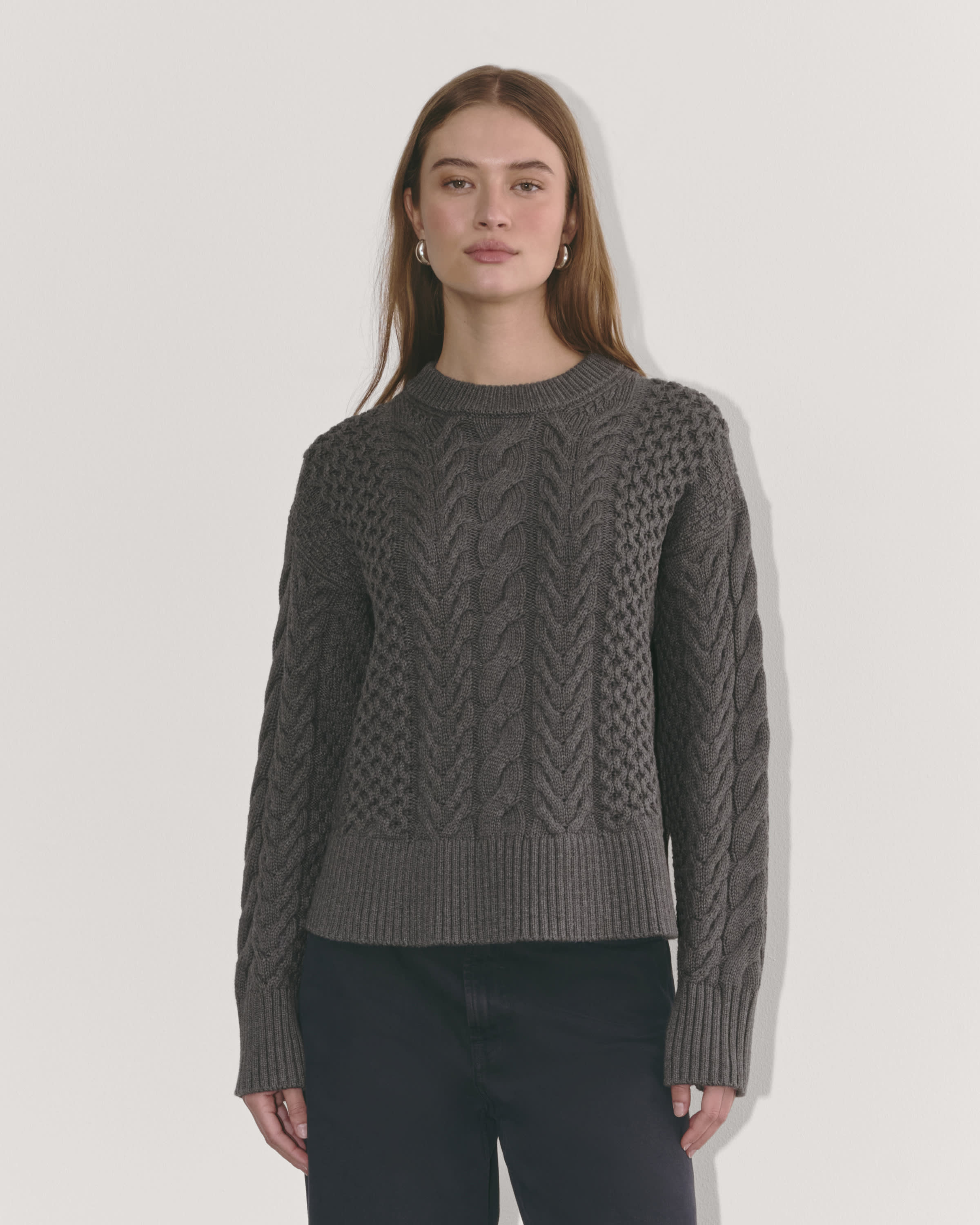 The Cable Sweater in Everyday Cotton Heathered Charcoal Everlane