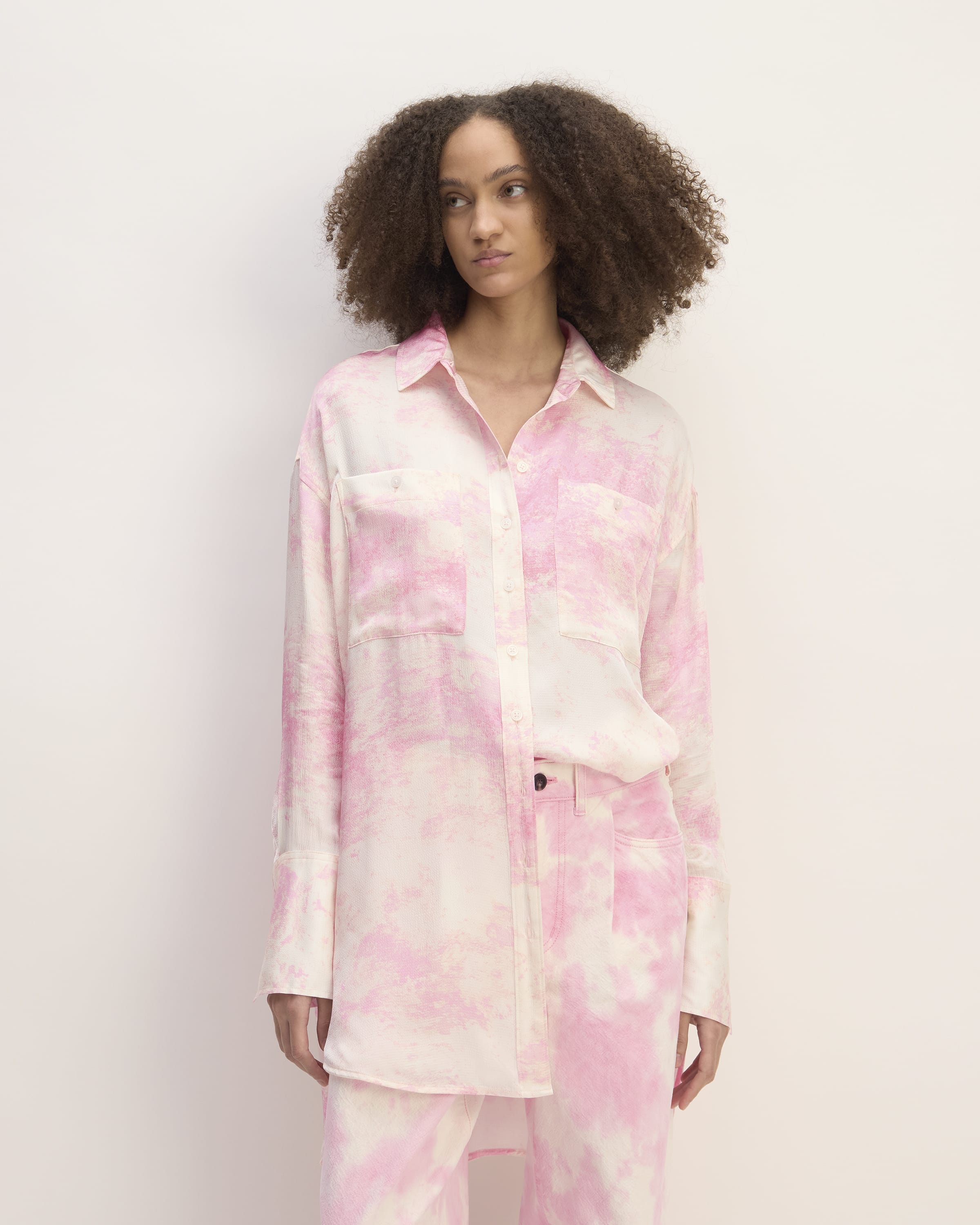 The Everlane x Marques' Almeida Satin Tie-Dye Shirt Pink Tie