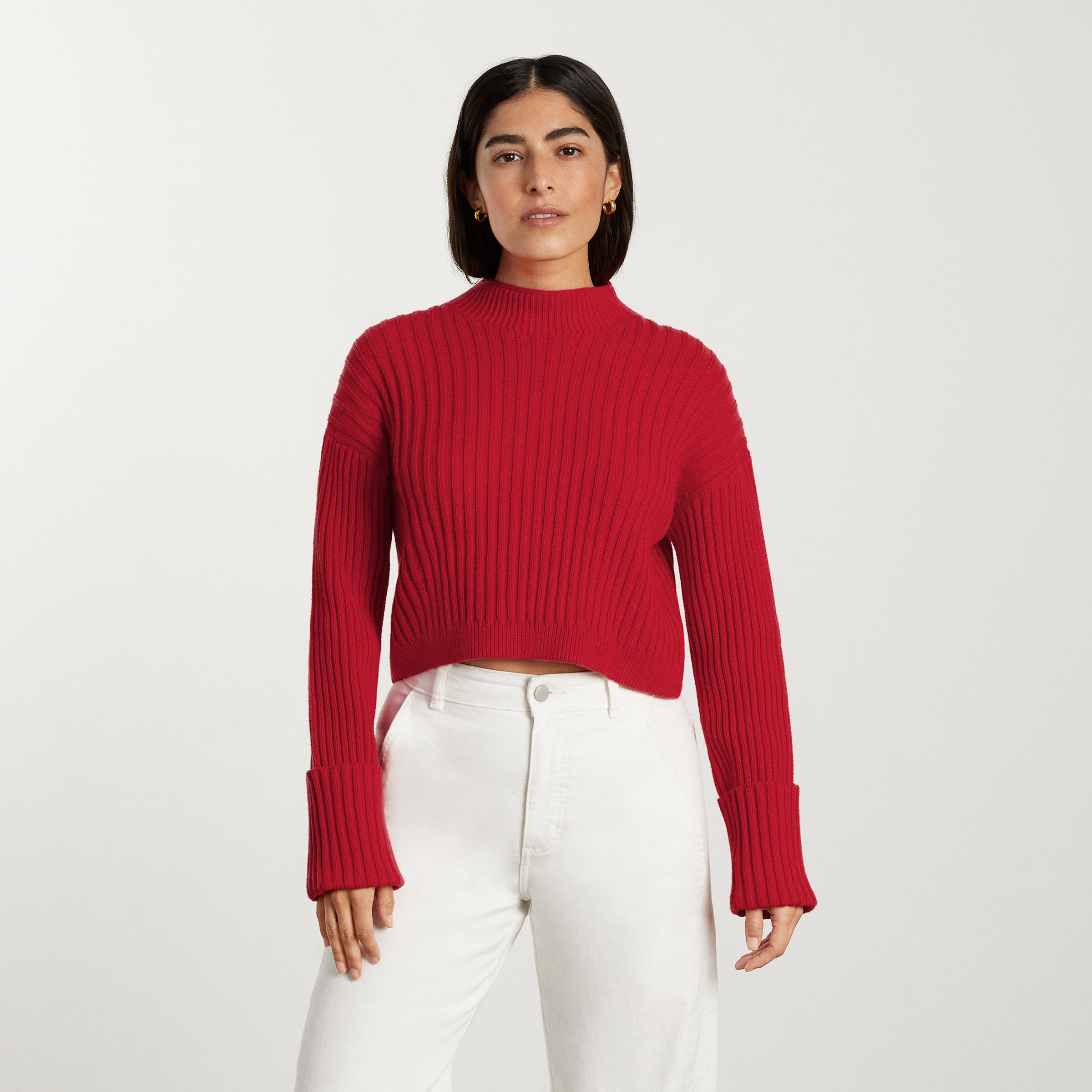 The Cotton Ribbed Rollneck Sweater Goji Berry – Everlane