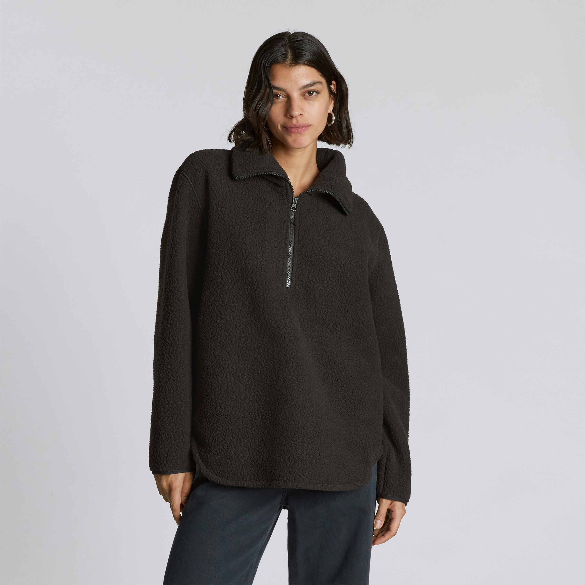 The ReNew Fleece Oversized Half-Zip Black – Everlane