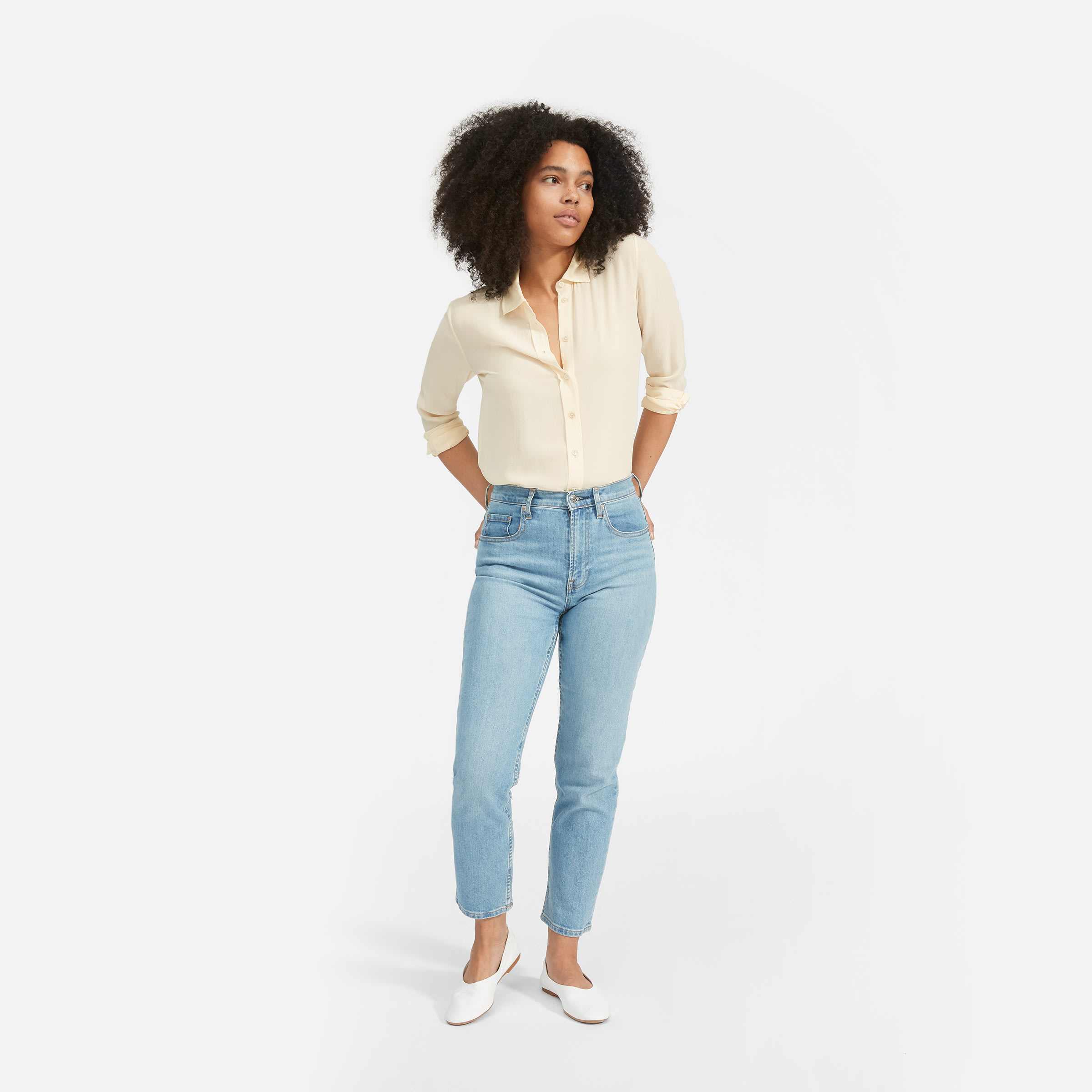 The Clean Silk Relaxed Shirt Pale Yellow – Everlane