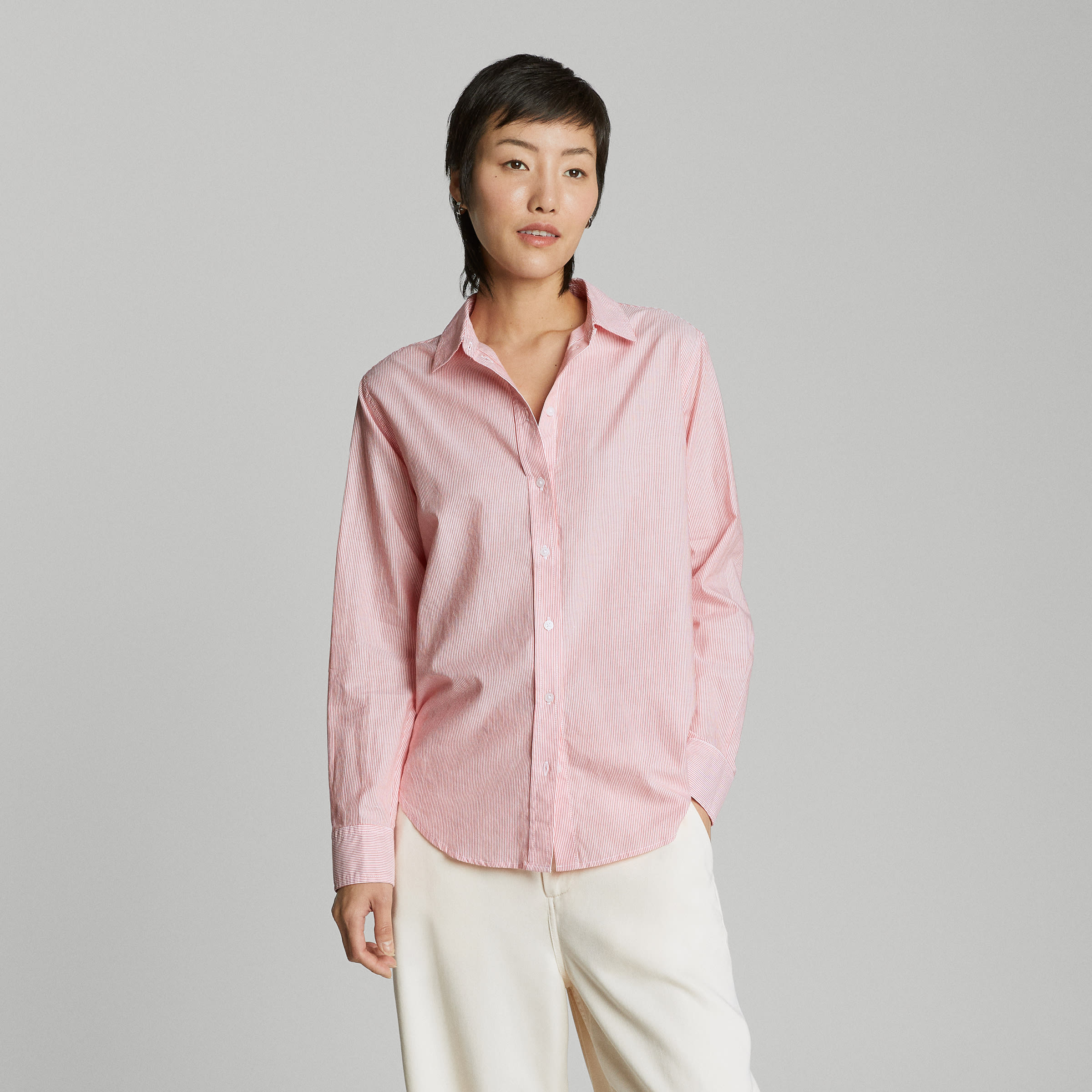 The Silky Cotton Relaxed Shirt Mandarin / White – Everlane