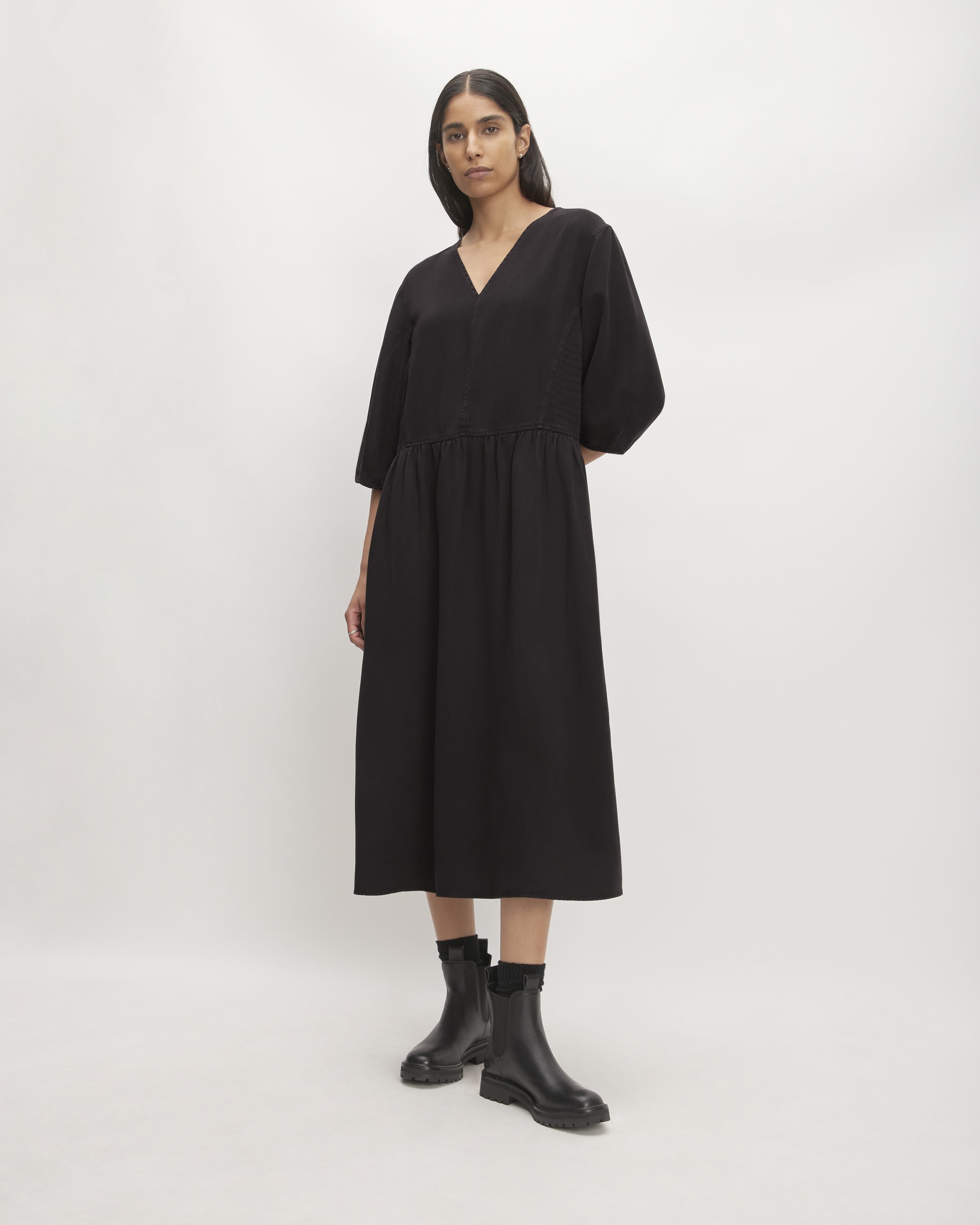 The TENCEL™ Puff-Sleeve Dress Black – Everlane