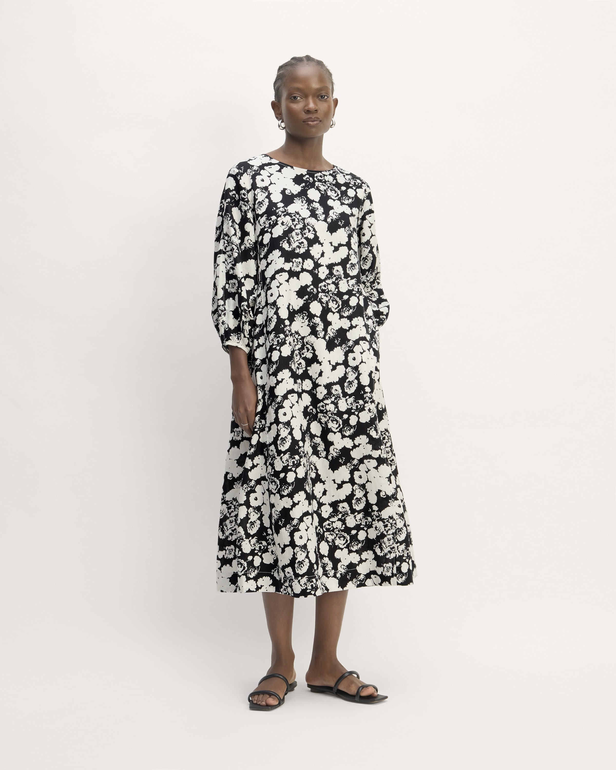 The Linen A-Line Midi Dress Black / Bone Floral – Everlane