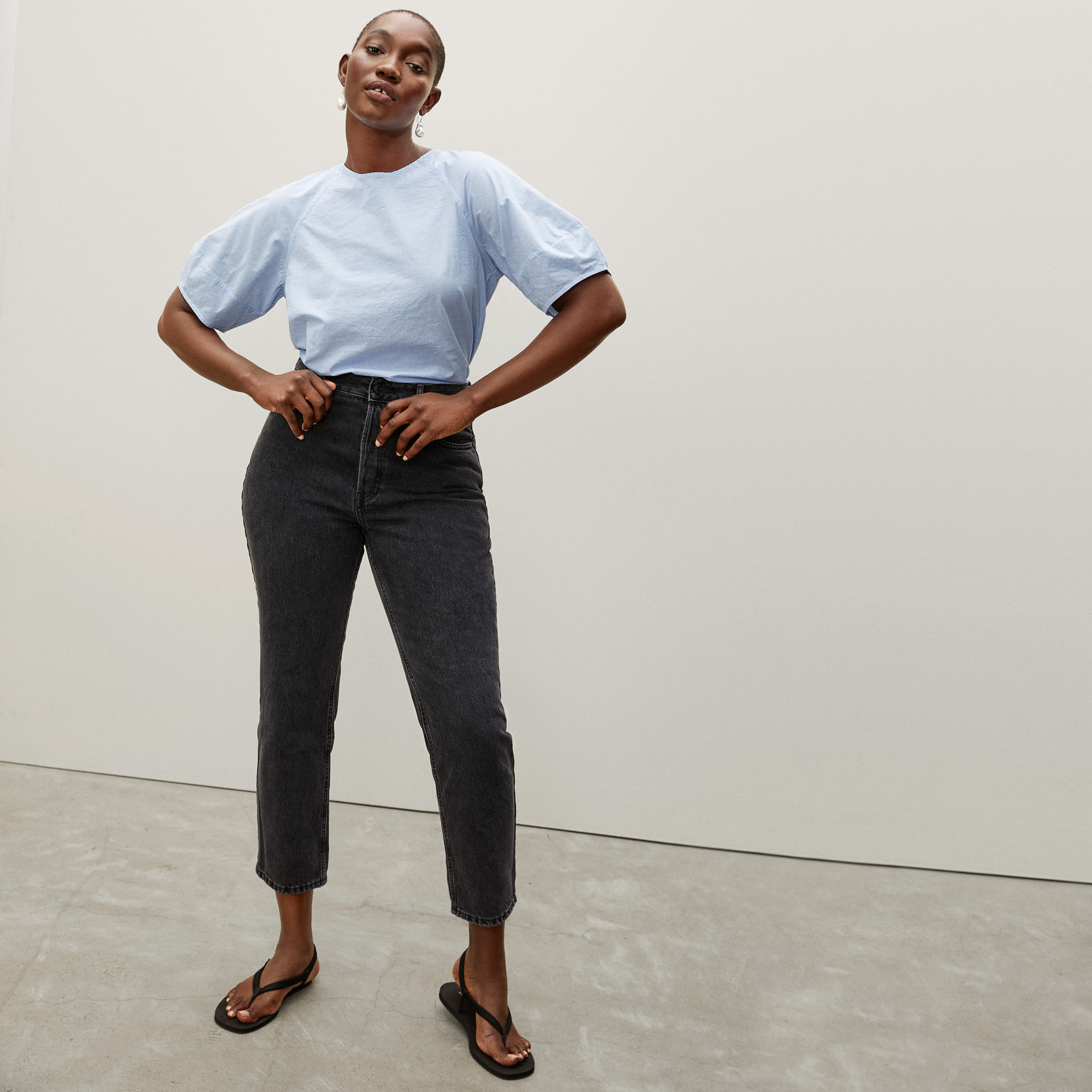 The CircleBack Top Bluebell Mini Check Everlane