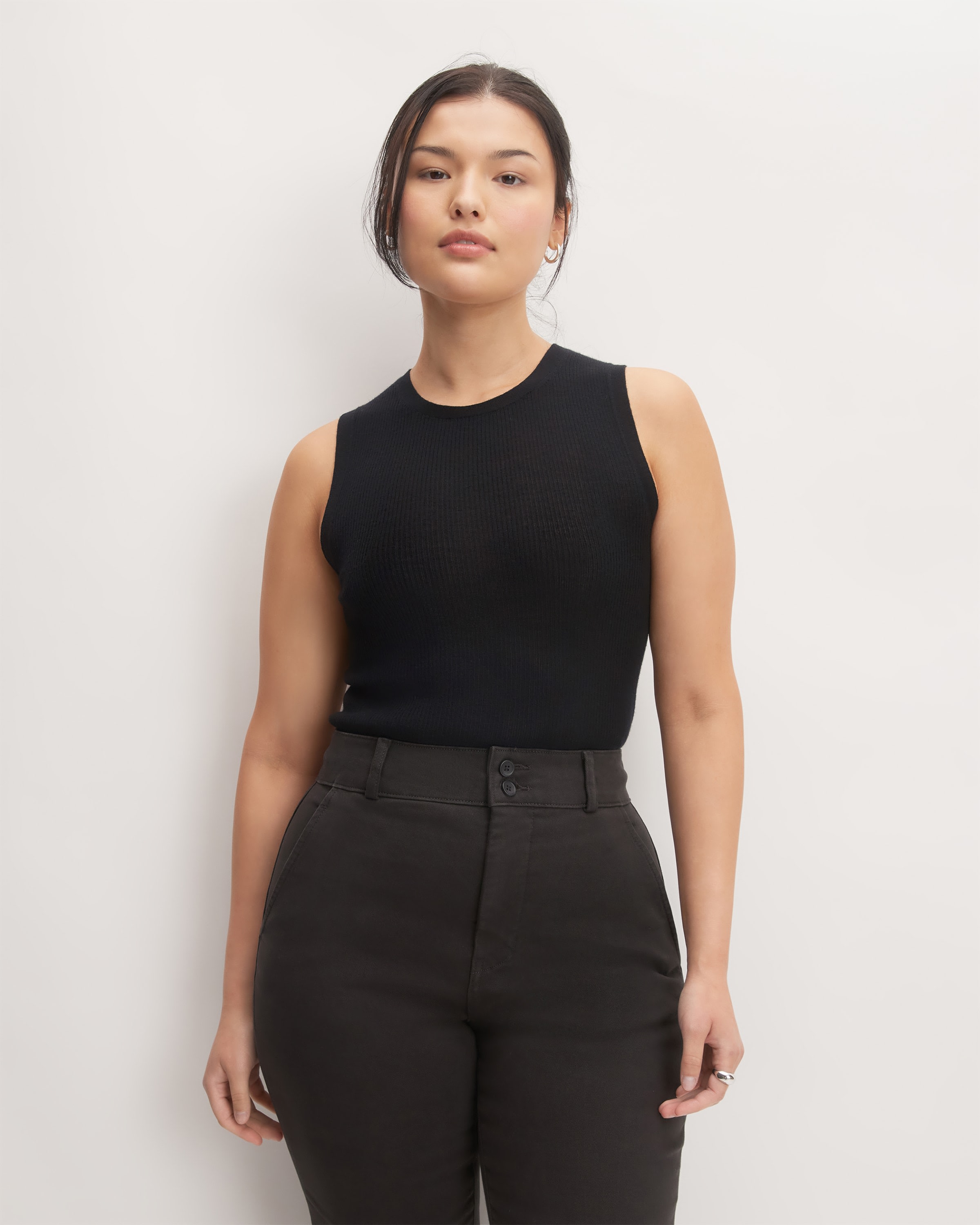 Everlane Womens Medium Black Solid Sleeveless Ribbed Tank Slip Dress