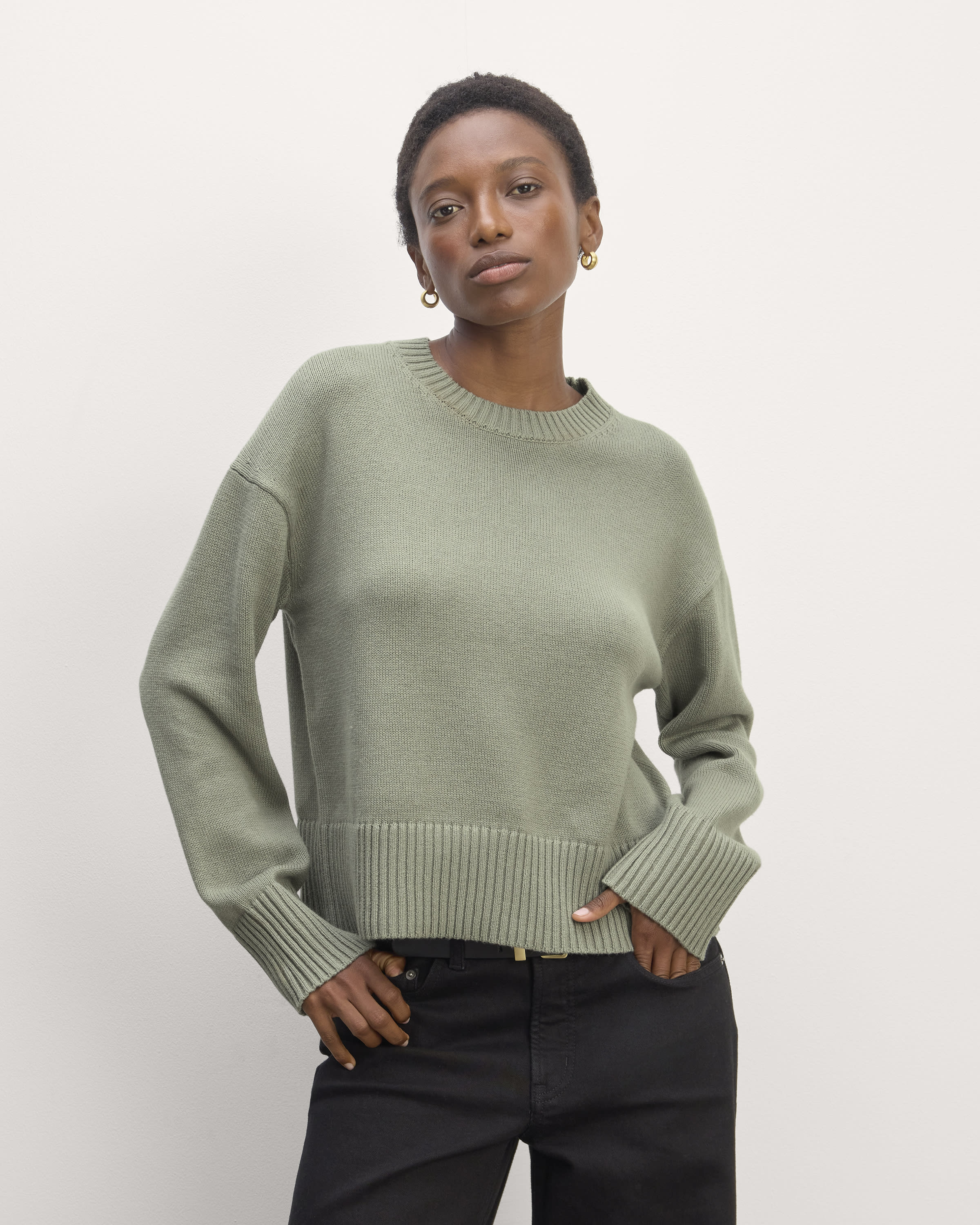 The Boxy Sweater in Everyday Cotton Sage Green – Everlane