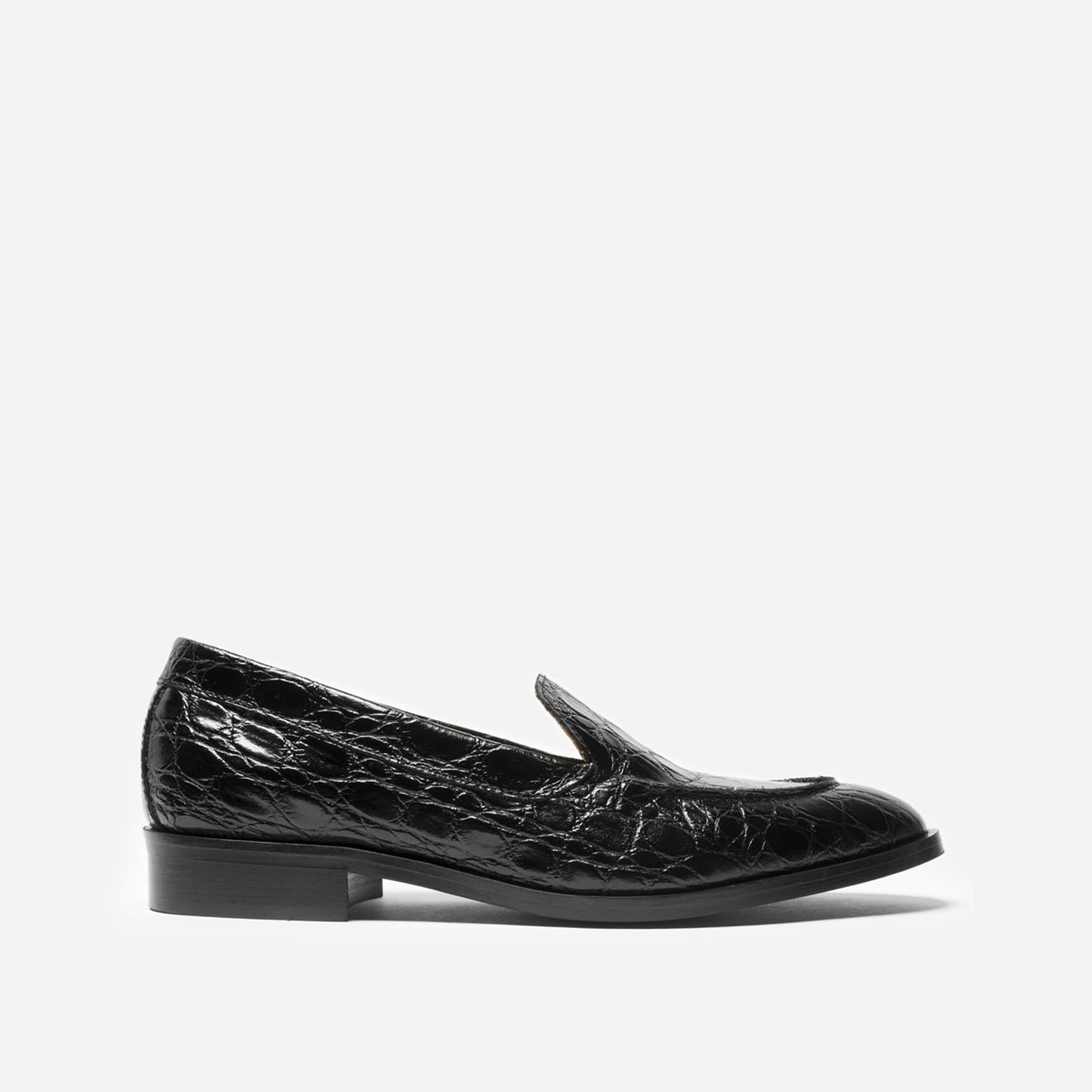 black croc loafers