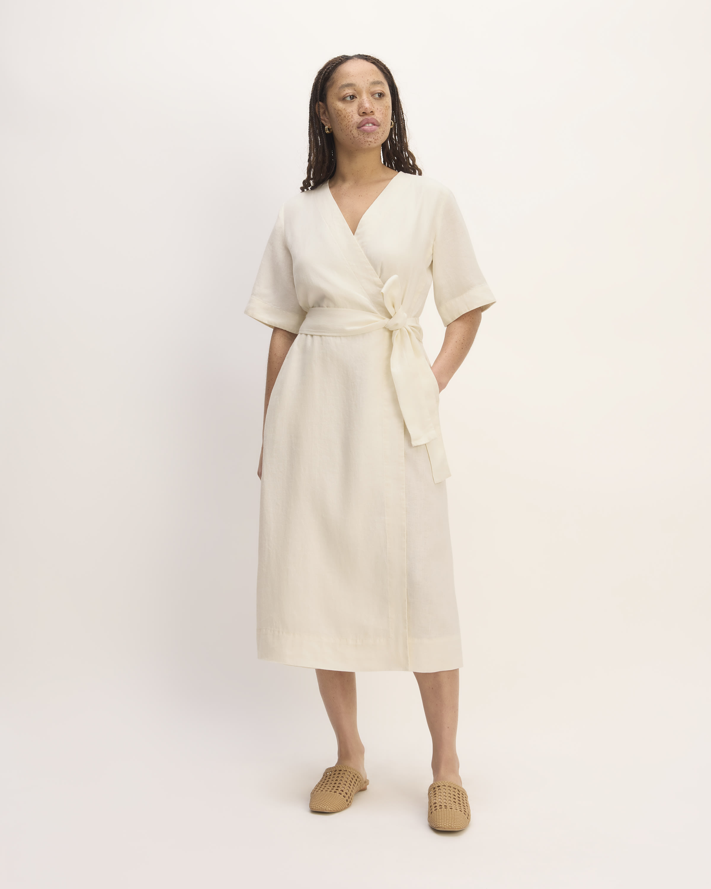 The Wrap Dress in Linen Bone Everlane