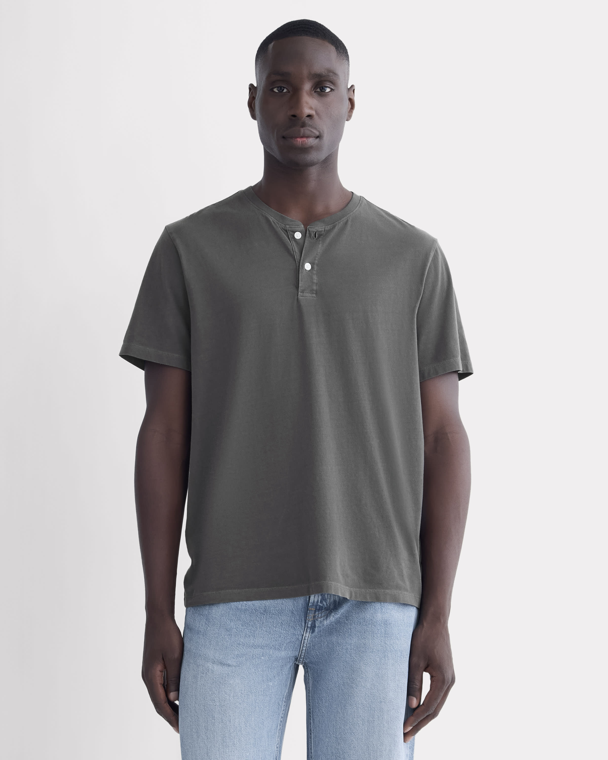 The Essential Organic Garment-Dyed Henley Black – Everlane