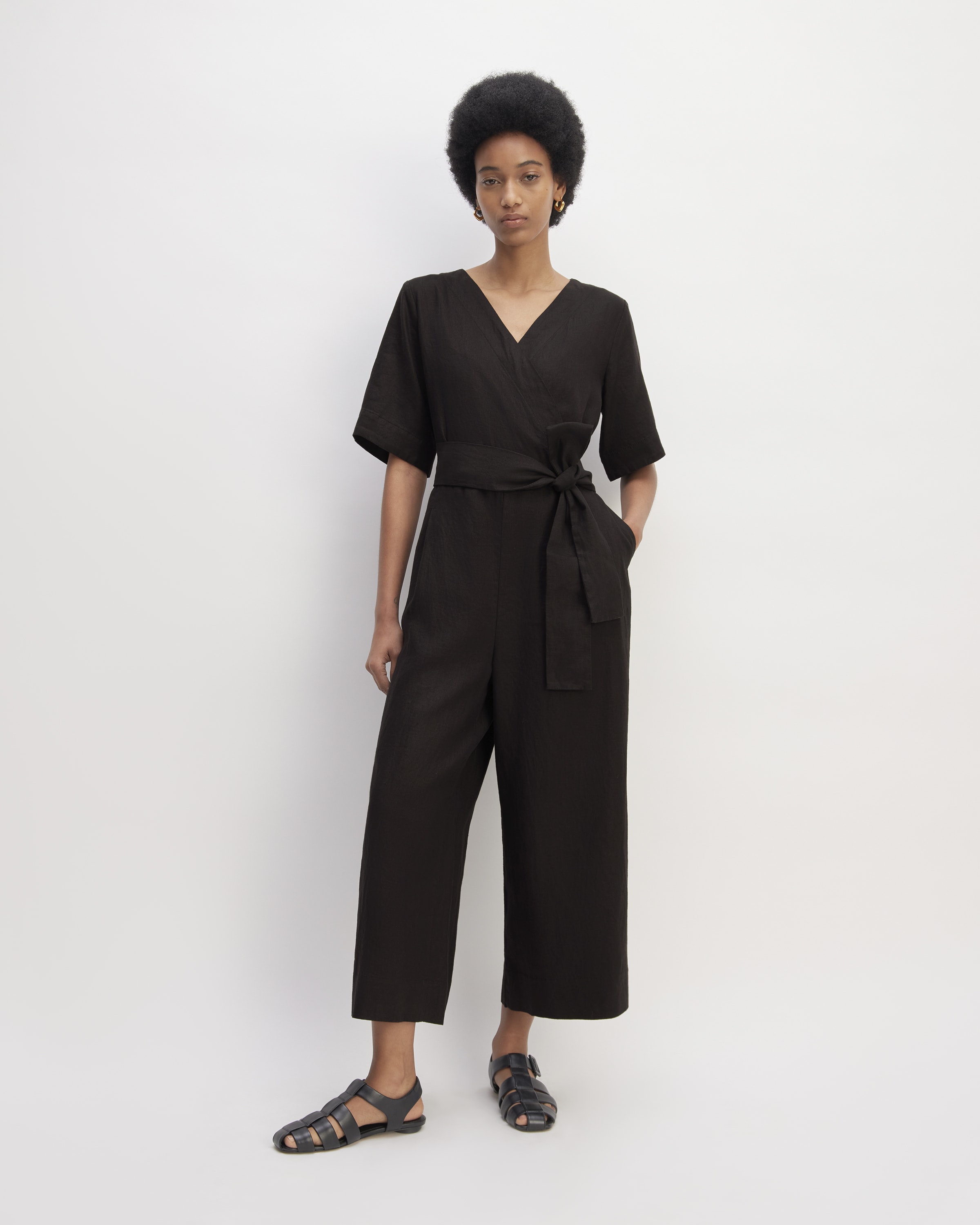 The Linen Cross-Front Jumpsuit Black – Everlane