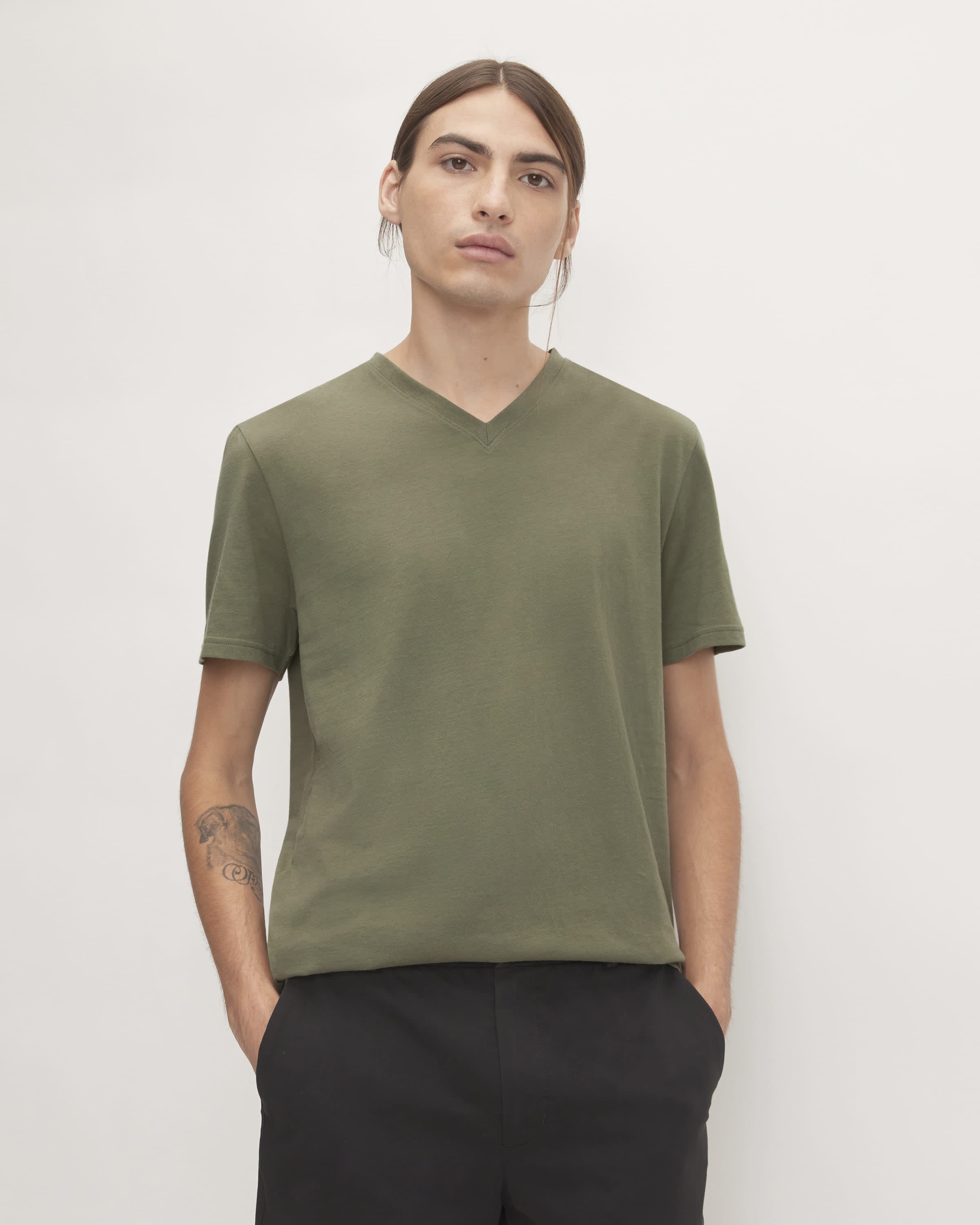 Olive green t shirt best sale v neck