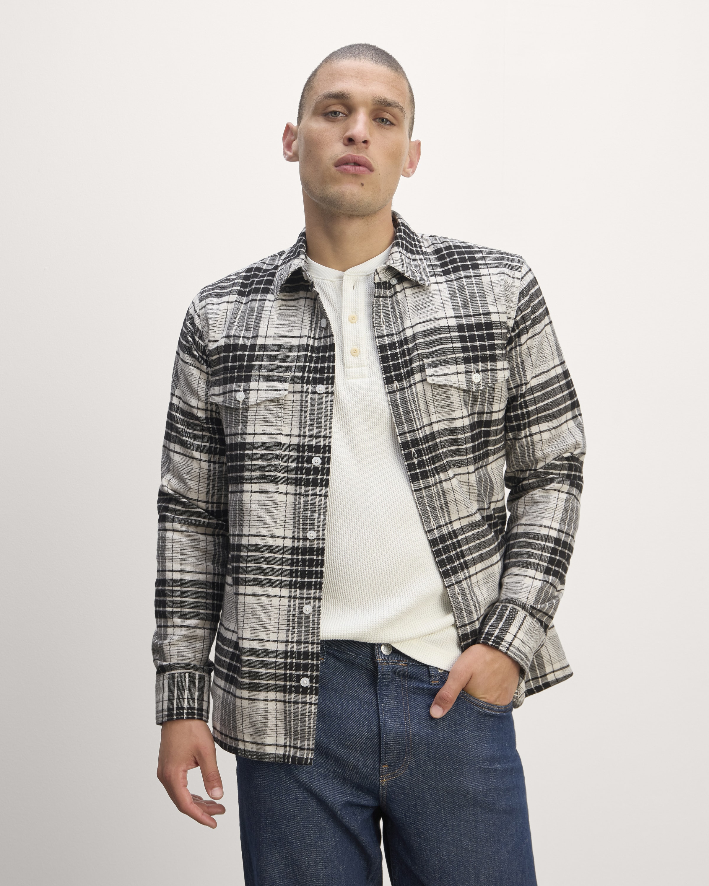 The Brushed Flannel Shirt Light Heather Oat / Black – Everlane