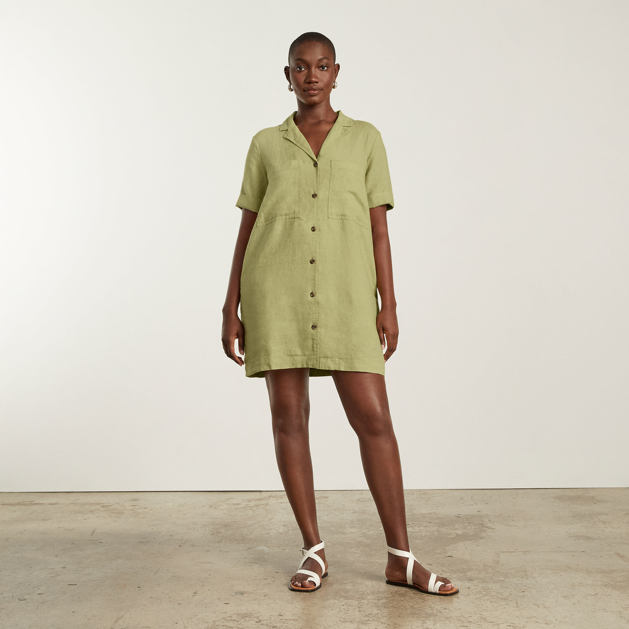 The Linen Workwear Dress Leek – Everlane