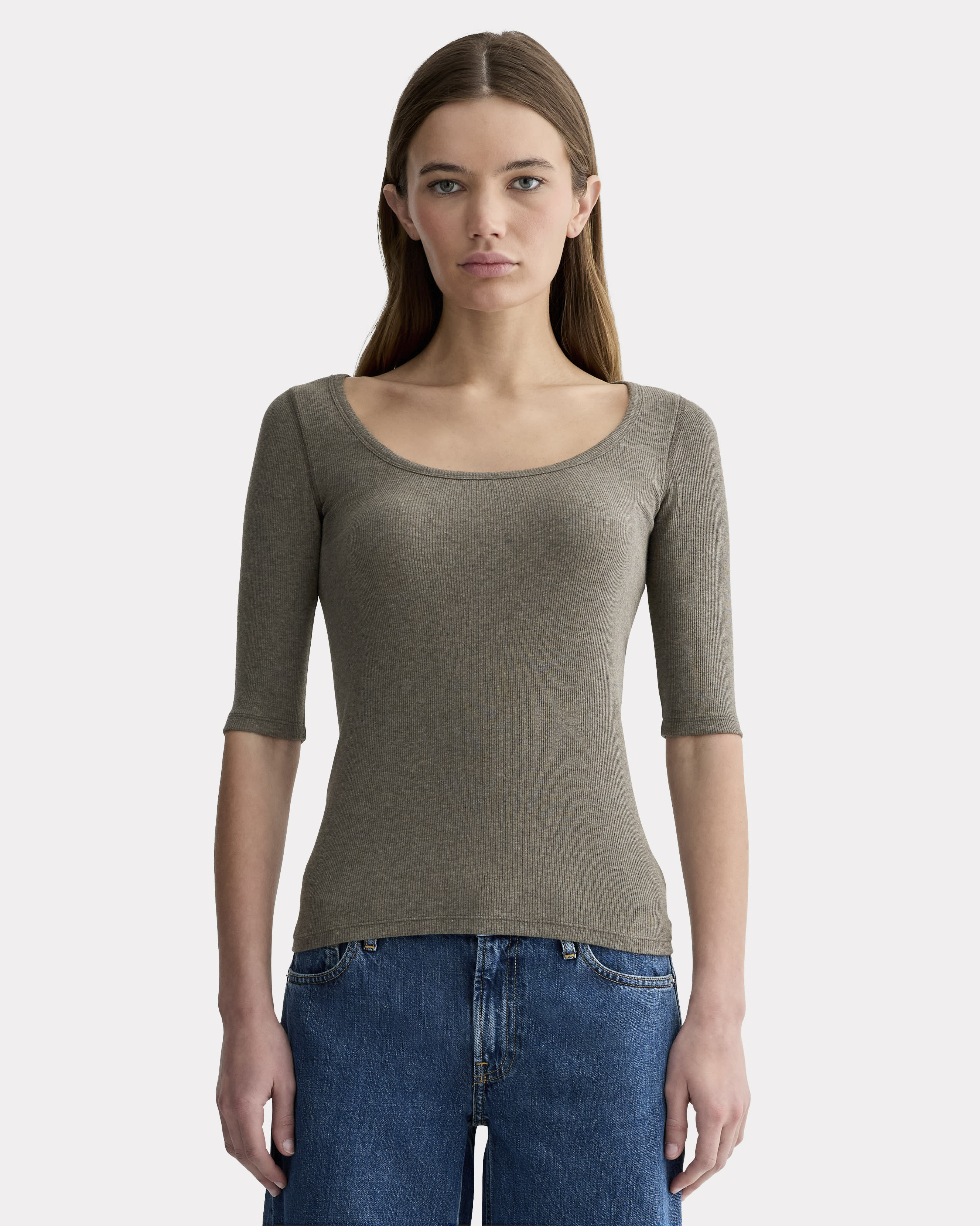 The Luxe Rib Scoop-Neck Tee Heathered Fatigue – Everlane The Luxe Rib Scoop-Neck Tee Heathered Fatigue – Everlane