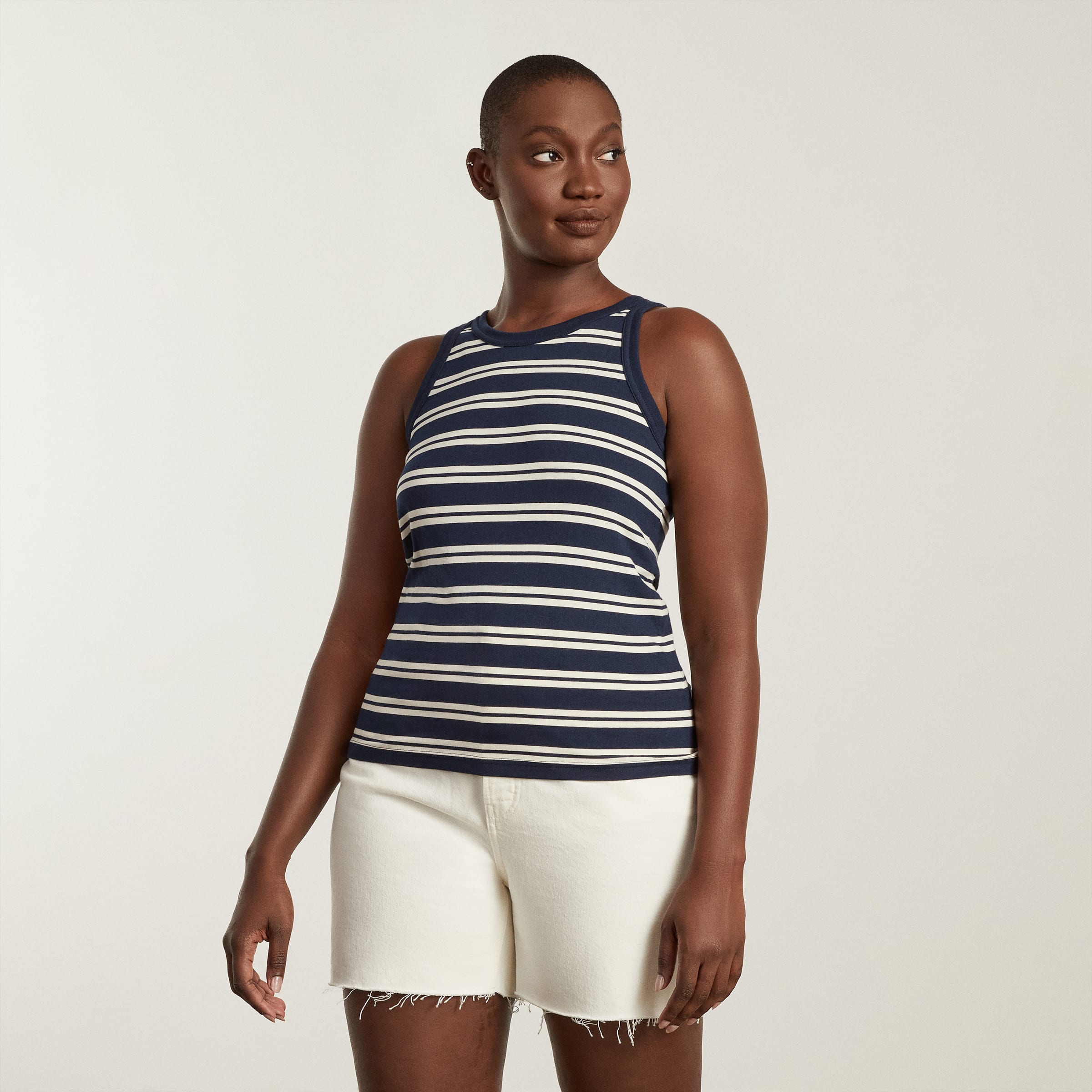 The Organic Cotton Cutaway Tank Navy / Tan Everlane