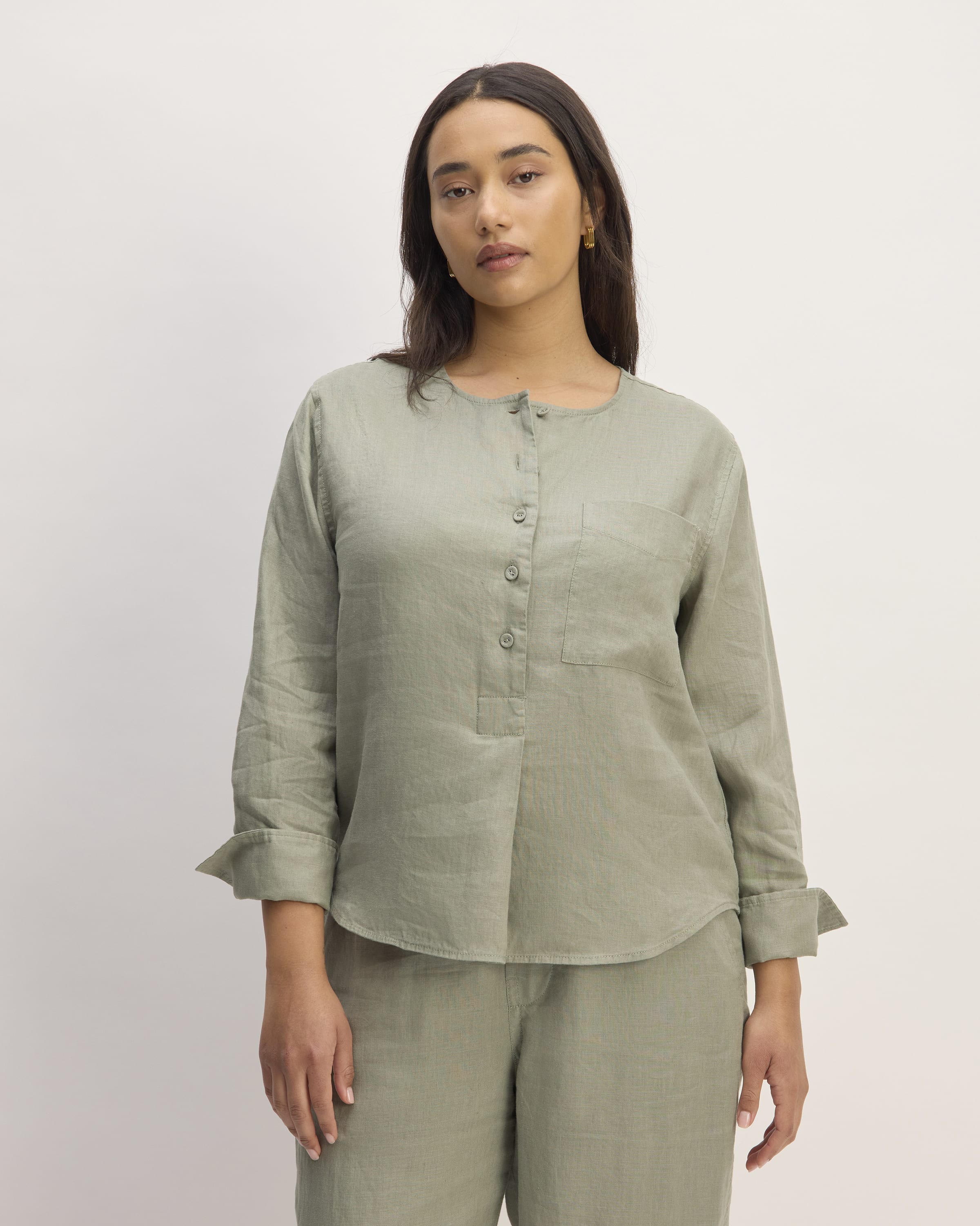 The Linen Popover Shirt Sage Green – Everlane